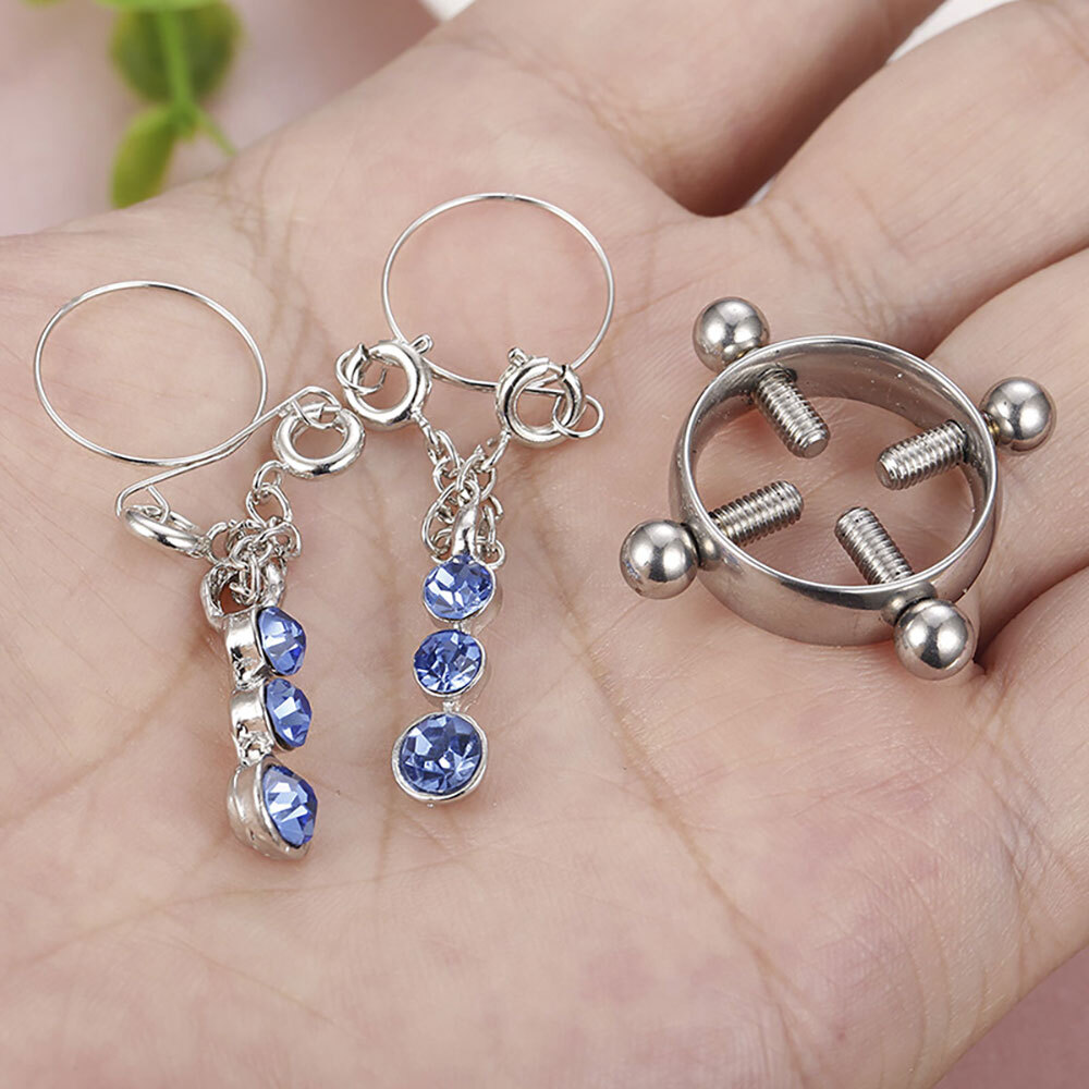 6 Pair Safety Fake Nipple Rings Women Non-Piercing Dangle screw Clip On Jewelry