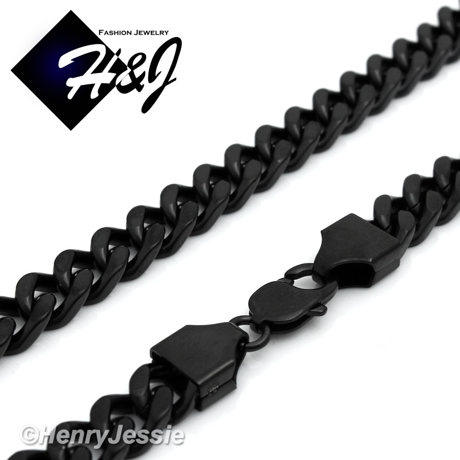 7.5"-11"MEN Stainless Steel WIDE 9mm Black Plated Cuban Curb Link Chain Bracelet