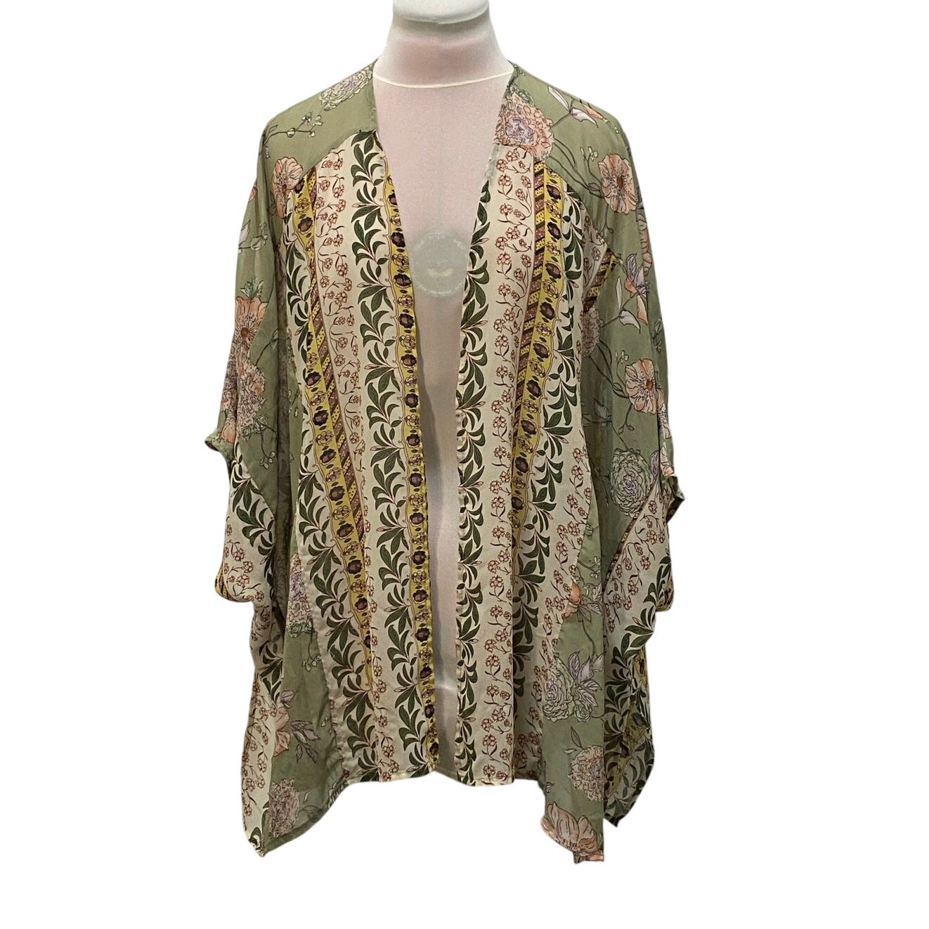 UMGEE Mixed Print Floral Kimono Flowy Chiffon Short Sleeve MEDIUM LARGE Boho
