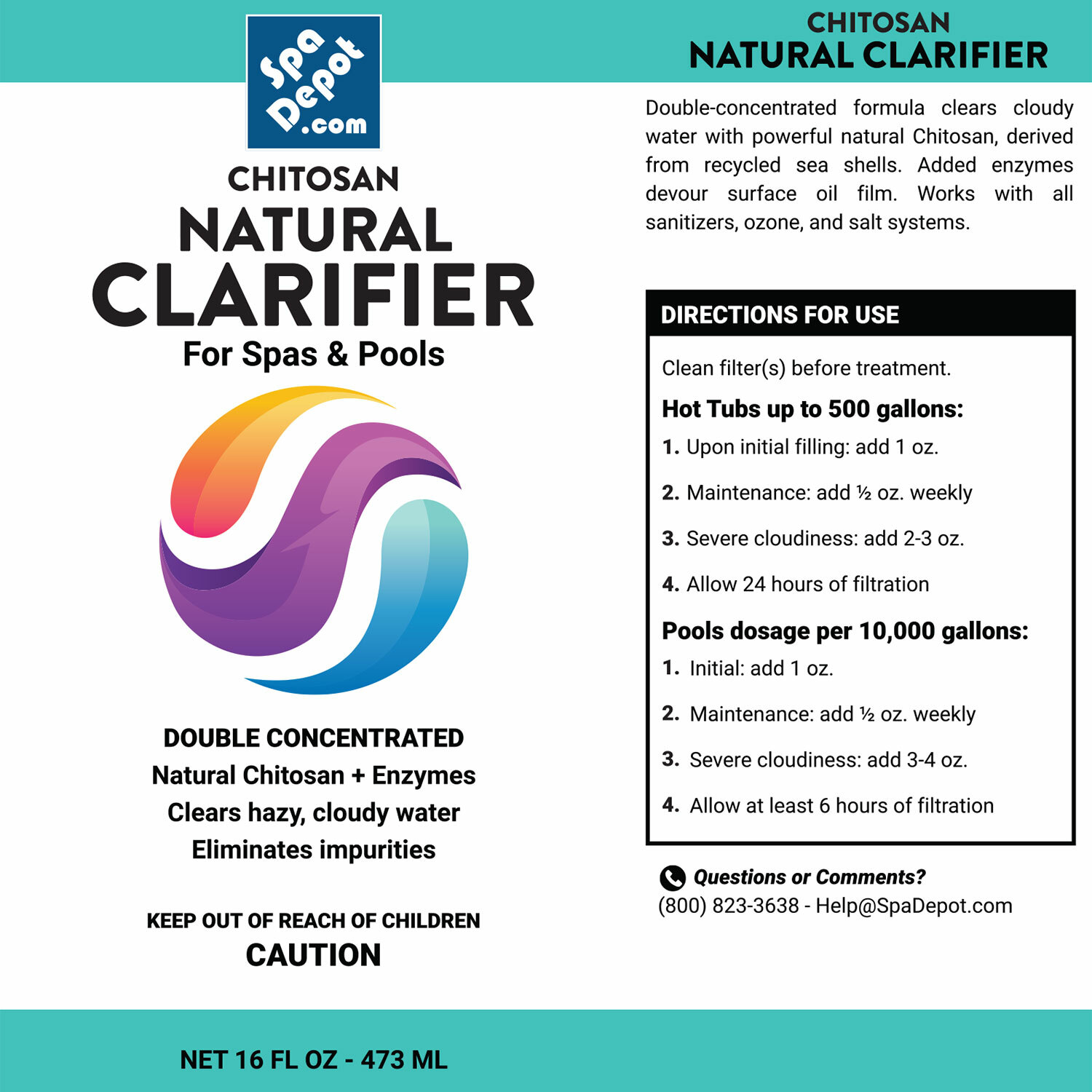 Chitosan Natural Hot Tub Spa & Pool Water Clarifier Double Concentrated - 2 Pack