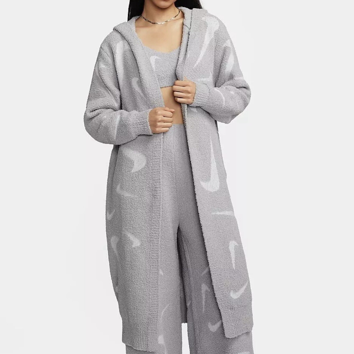 Nike Phoenix Cozy Boucle Long Knit Cardigan Women Grey FD4282-077 Women’s Medium