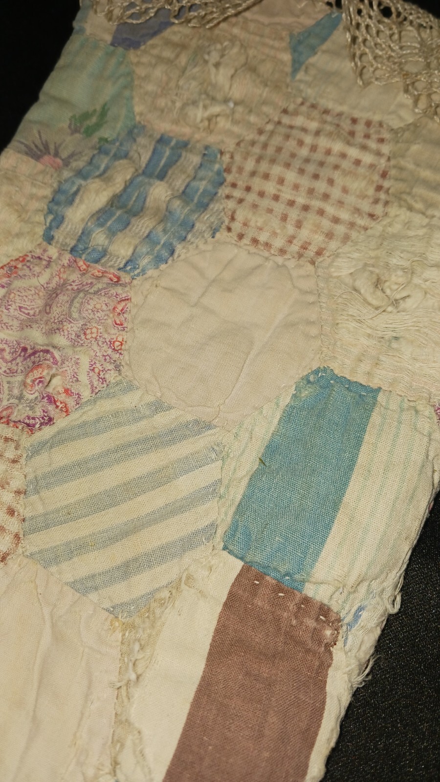 Antique Hand Stitched Quilted Christmas Stocking Flour Sack Rustic Cottage 1940s