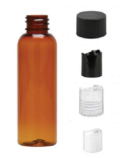 4 oz Amber Bullet Plastic Bottle -PET- 12 bottles & BLACK RIBBED Lids FREE SHIP