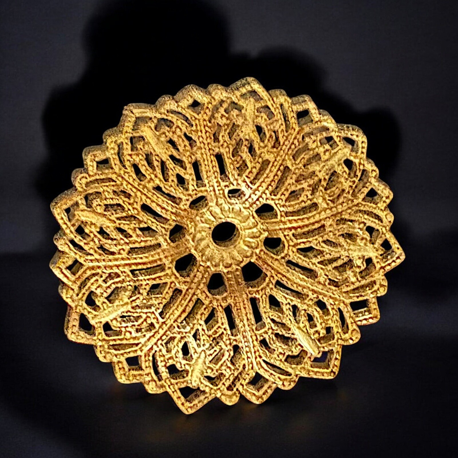 Brass Filigree Floral Stampings Vintage Lot of 10 32mm Jewelry Making Antique