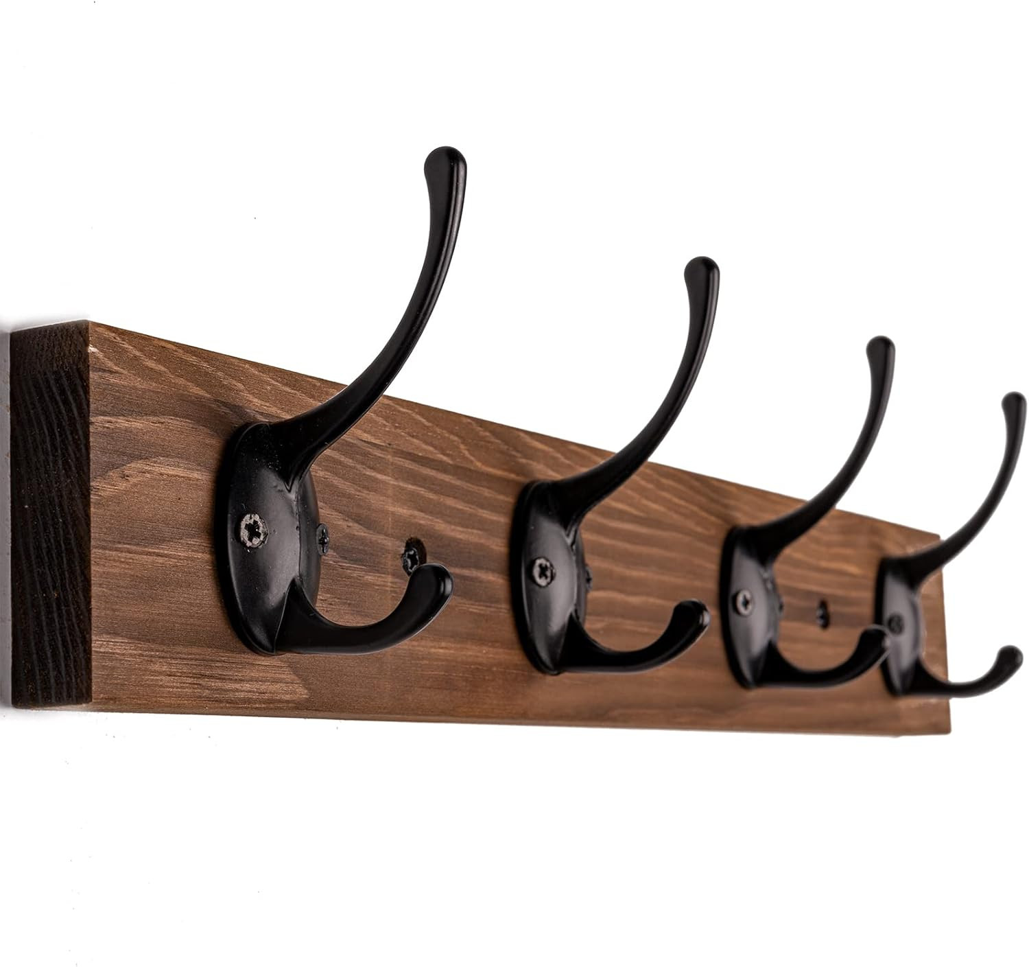 Coat Hooks Wall Mounted, Wooden Hat Rack with 4 for 1 Pack, Brown