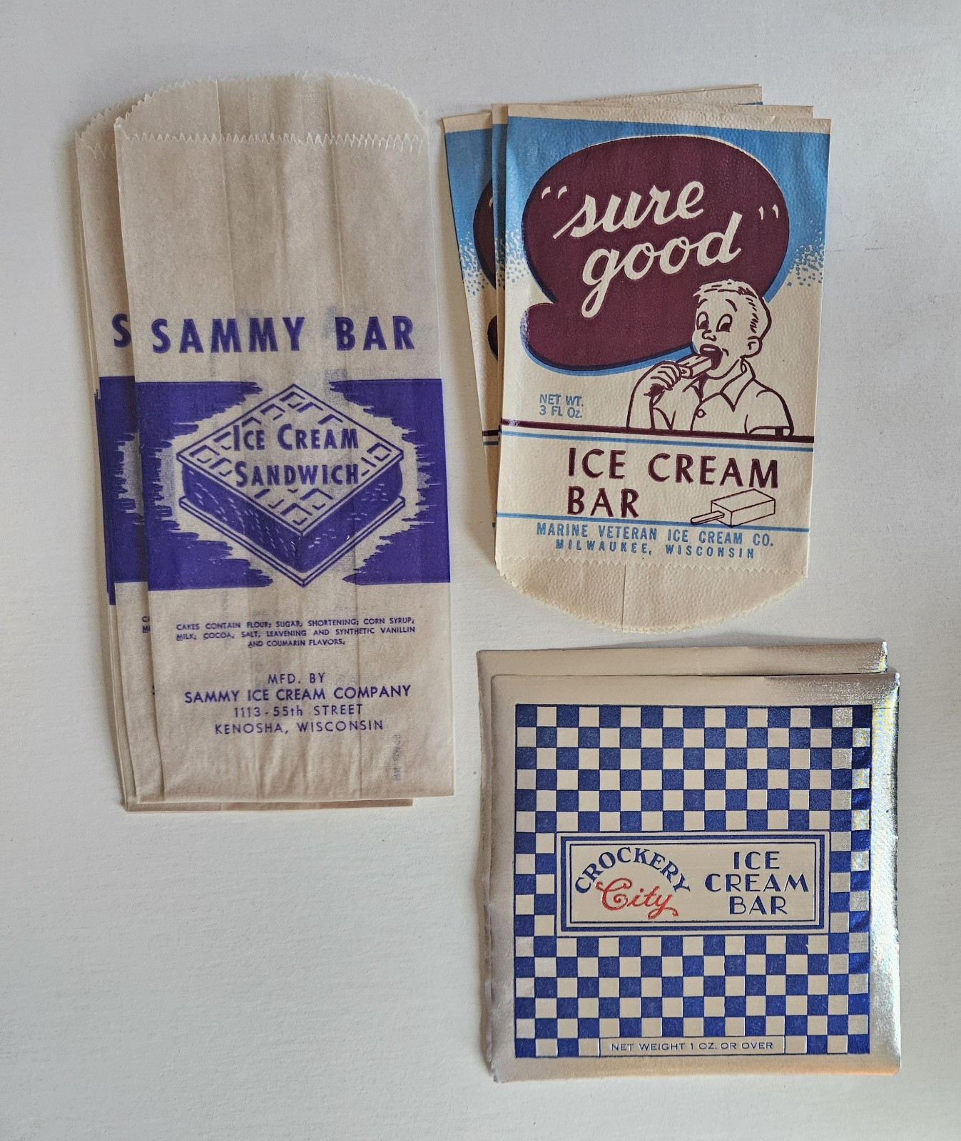 Lot of 30 Vintage Old Ice Cream Bags/Wrappers, 3 Different, Unused Condition