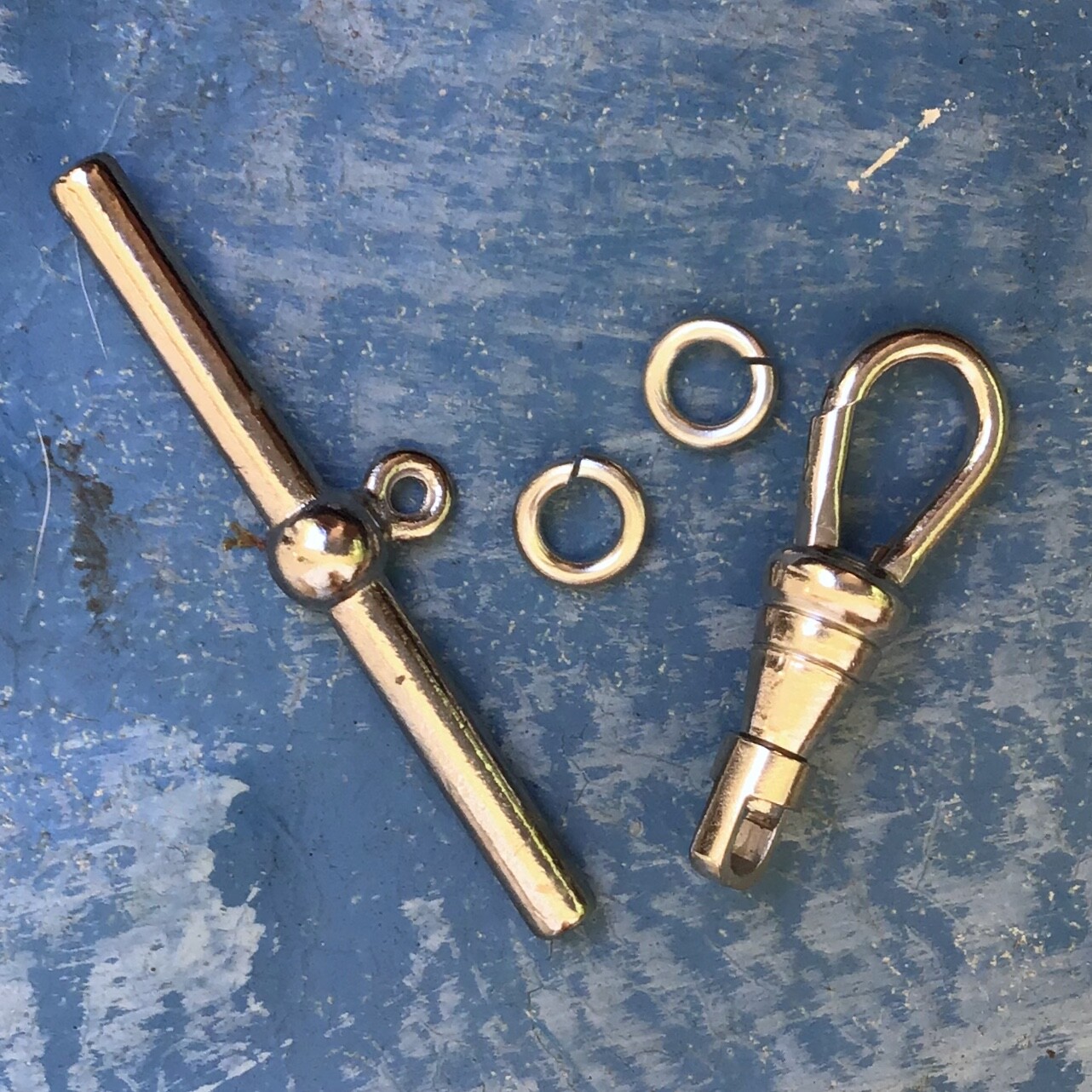 1 Set Silver Tone Swivel Clip & T- Bar Toggle Clasp Pocket Watch Chain Repair