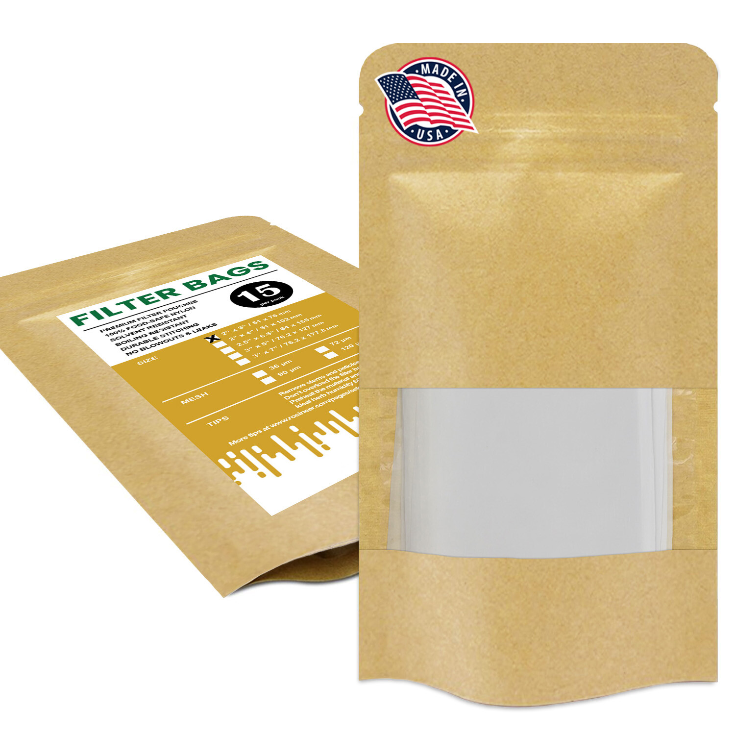 Premium Nylon Mesh Filter Bags, 2" x 3" - 36, 72, 90, 120 Microns