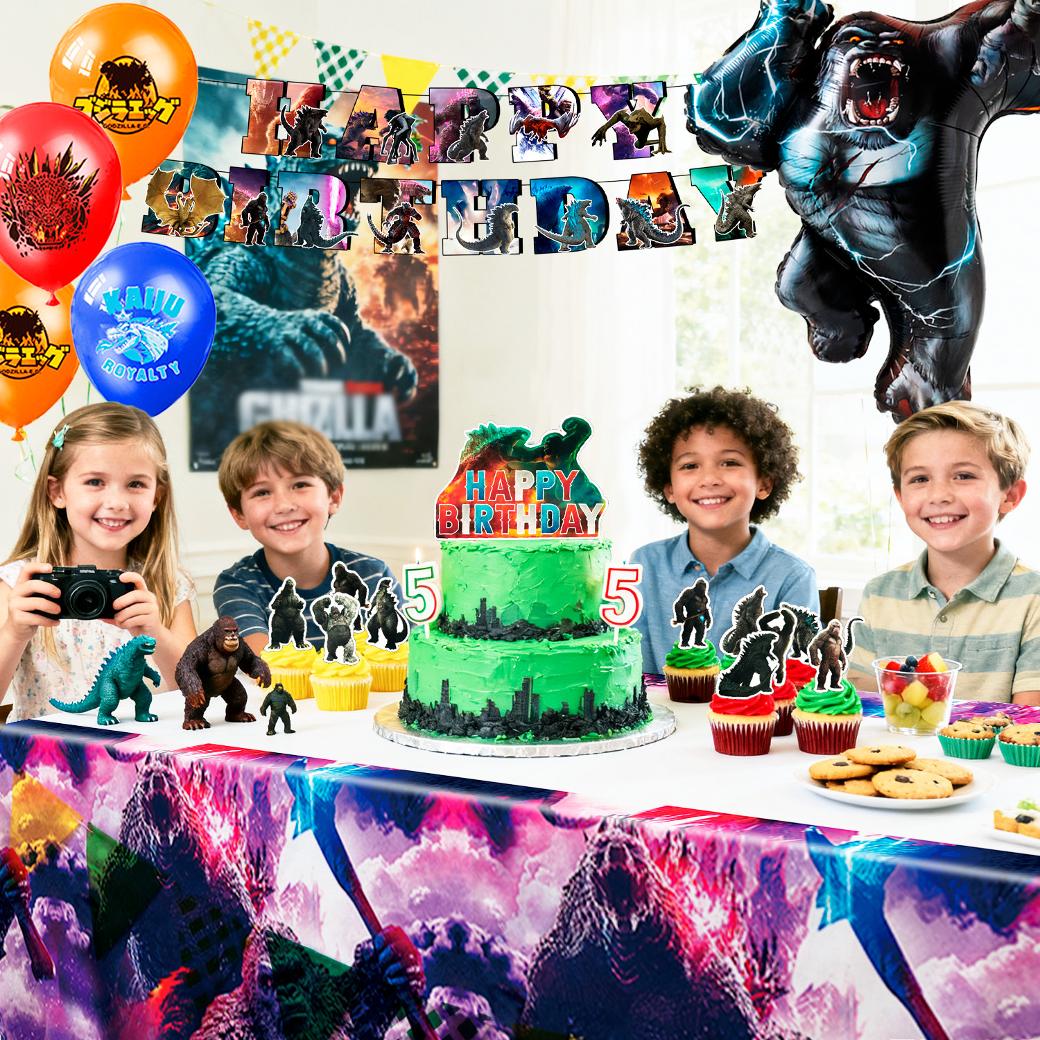 41Pcs Godzilla King Kong Birthday Party Decoration Godzilla Balloons Cake Topper