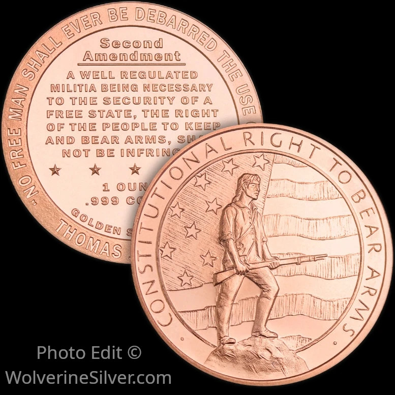 1 Oz. Solid .999 Fine Copper Round - 2nd Amendment - Golden State Mint