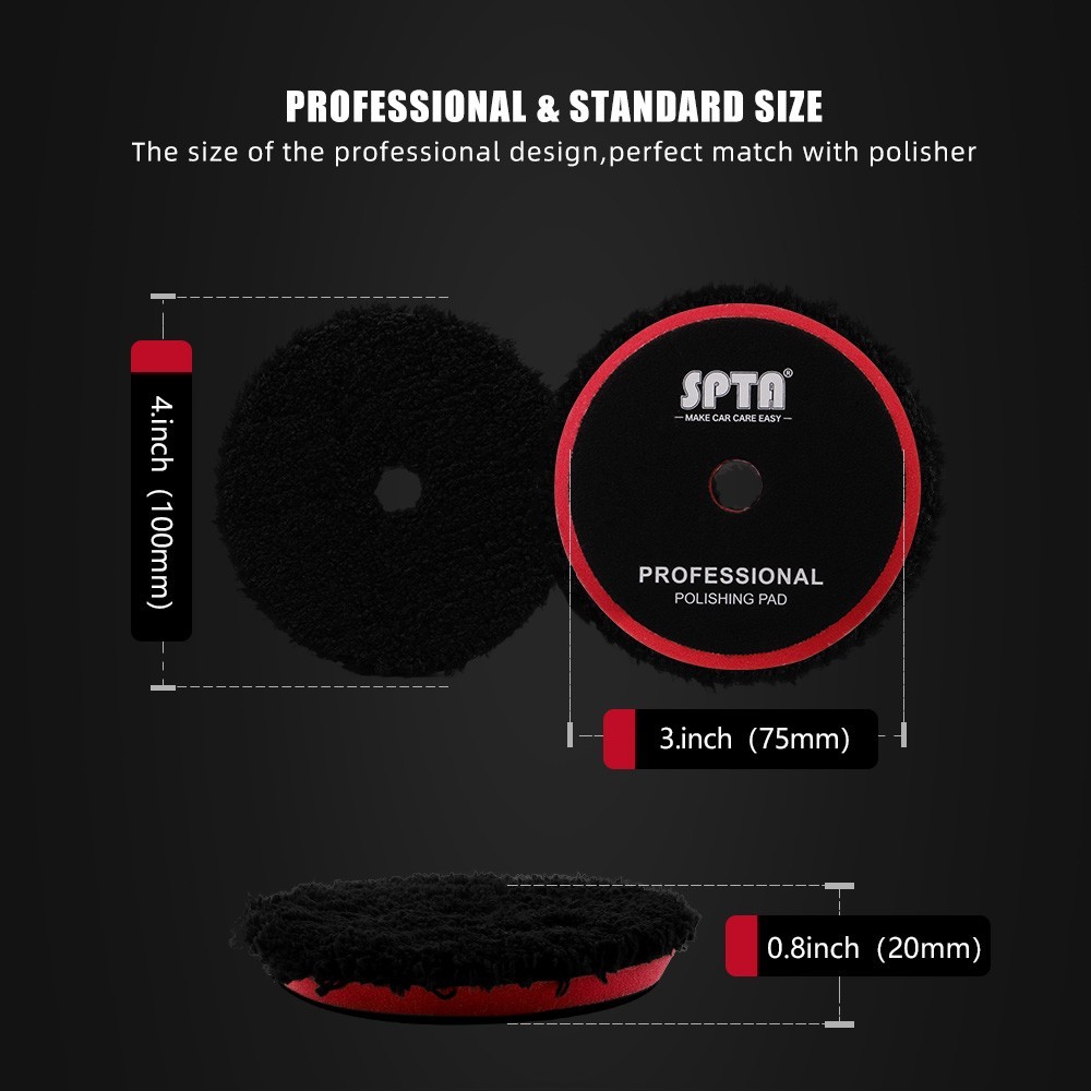 SPTA 1Pc 3/5/6 inch Black Microfiber Hook Loop Polishing Pad for Car Buffer Wax