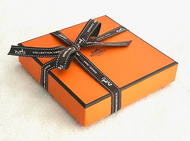 Authentic Hermes Orange Box w/ Bag Bolduc Ribbon & Tissue 5 x 5 x 1 1/4" Small
