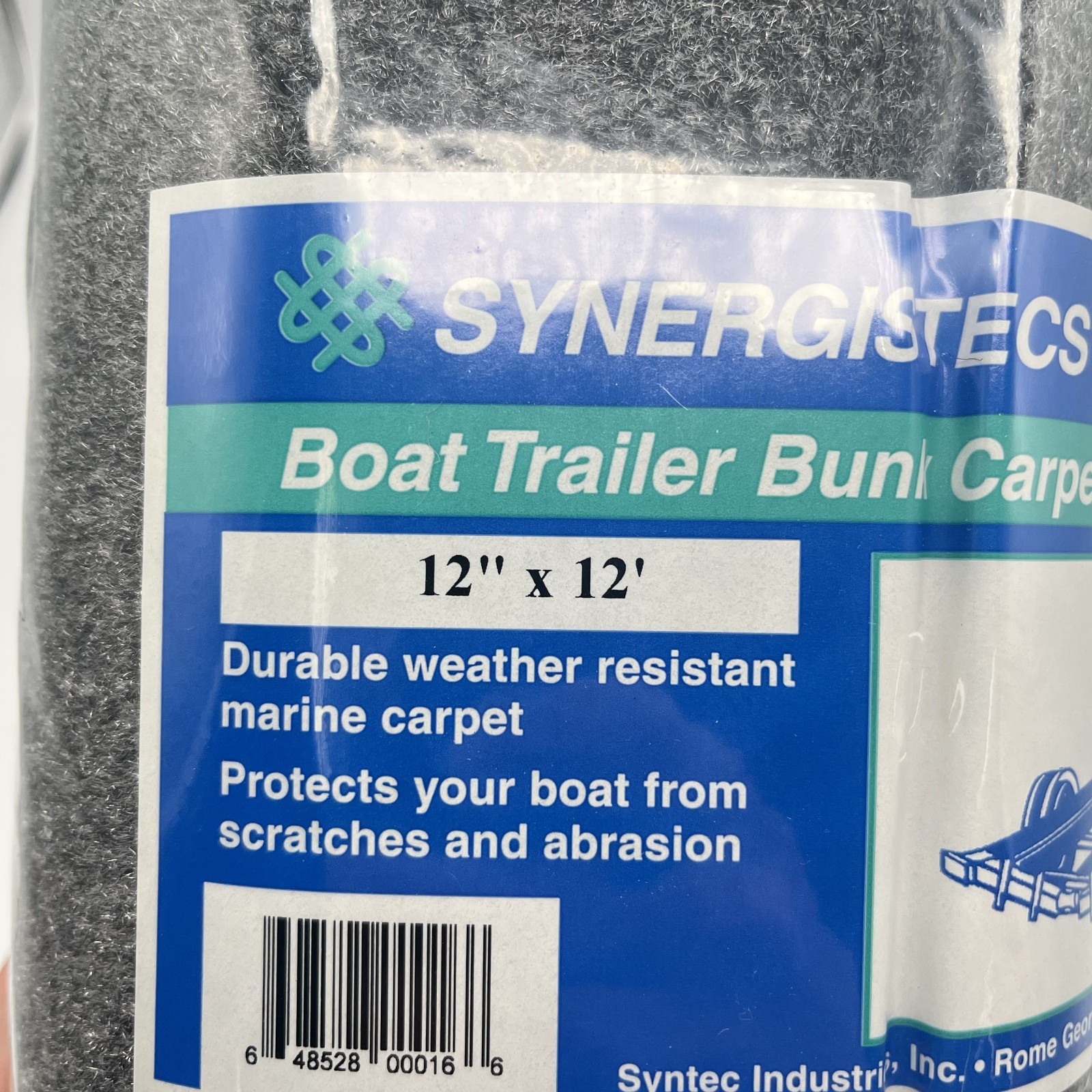 Syntec 12" x 12' Charcoal Trailer Bunk Carpeting for Boat Trailers - 16oz