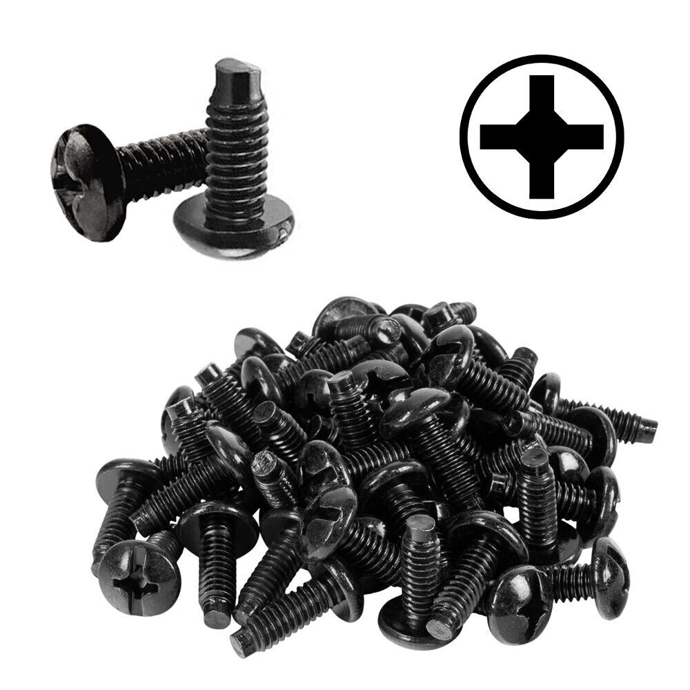 Set of 25x 10-32 Rack Screws 1/2" Long Phillips-Head Rack Mounting Screws Black