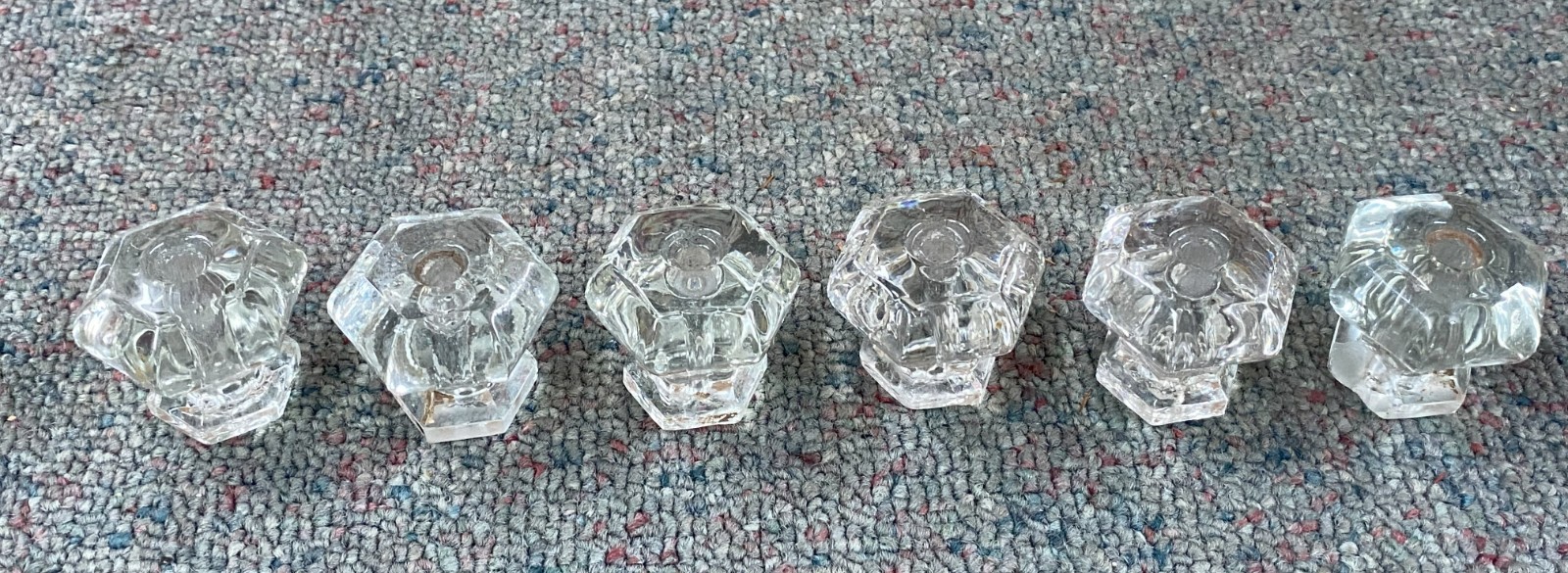 VINTAGE Set of 8 CLEAR GLASS Drawer Pulls KNOBS Dresser Hardware
