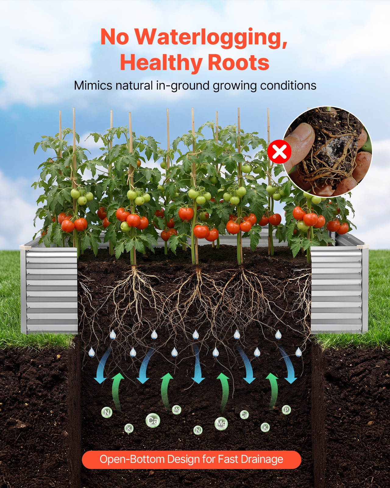 VEVOR Galvanized Raised Garden Bed 8 x 4 x 2 ft Rectangular Planter Box Silver