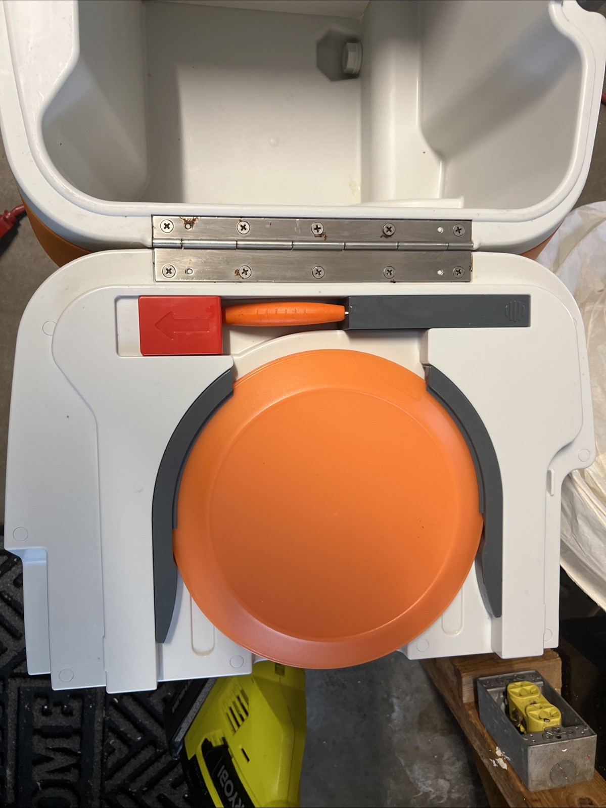 COOLEST COOLER Orange with Plates, Blender, Knife, Charger - See Notes