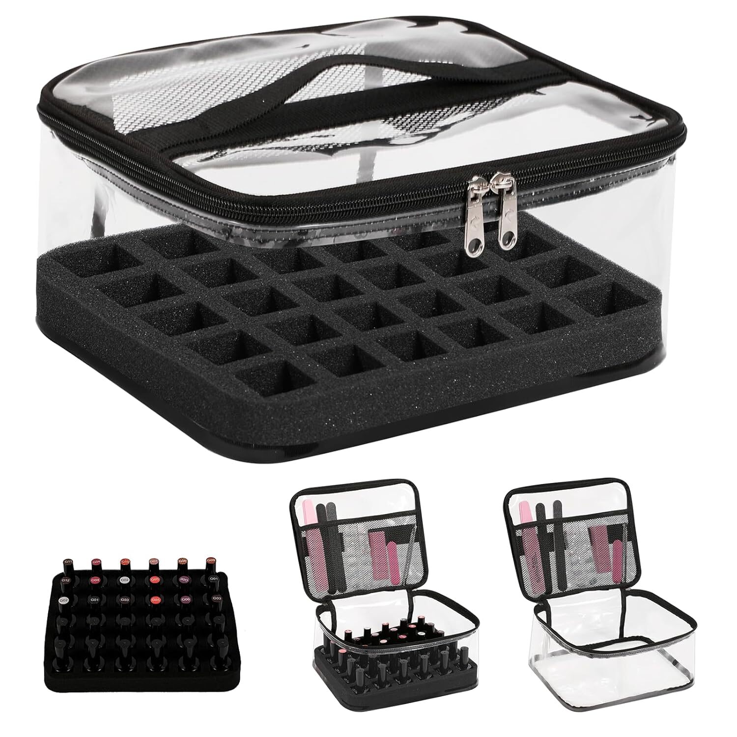 30 Bottle Nail Polish Organizer Case, Clear PVC Storage Box See-Through Design