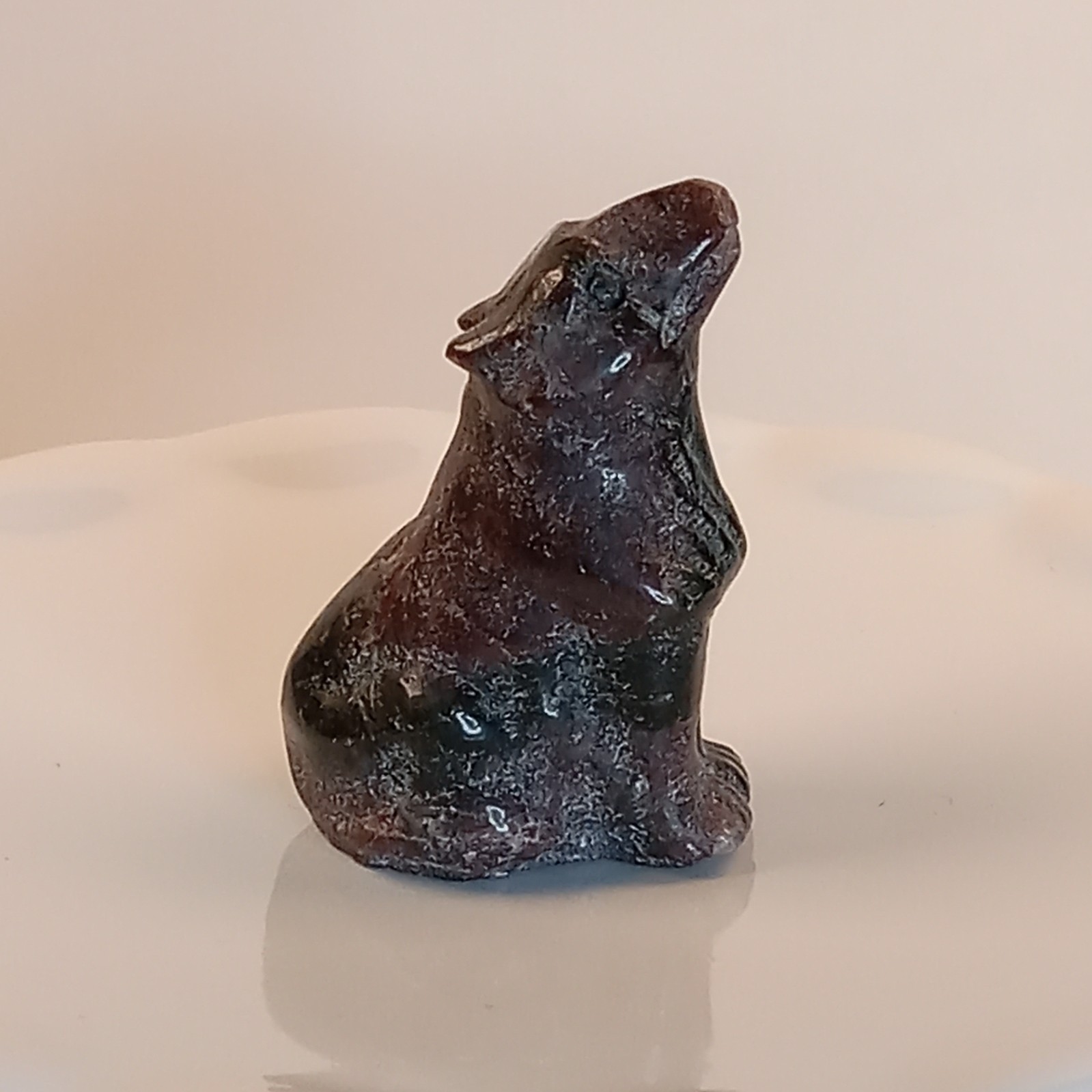 Garnet Astrophyllite Crystal Wolf Carving Polished 28g | F38