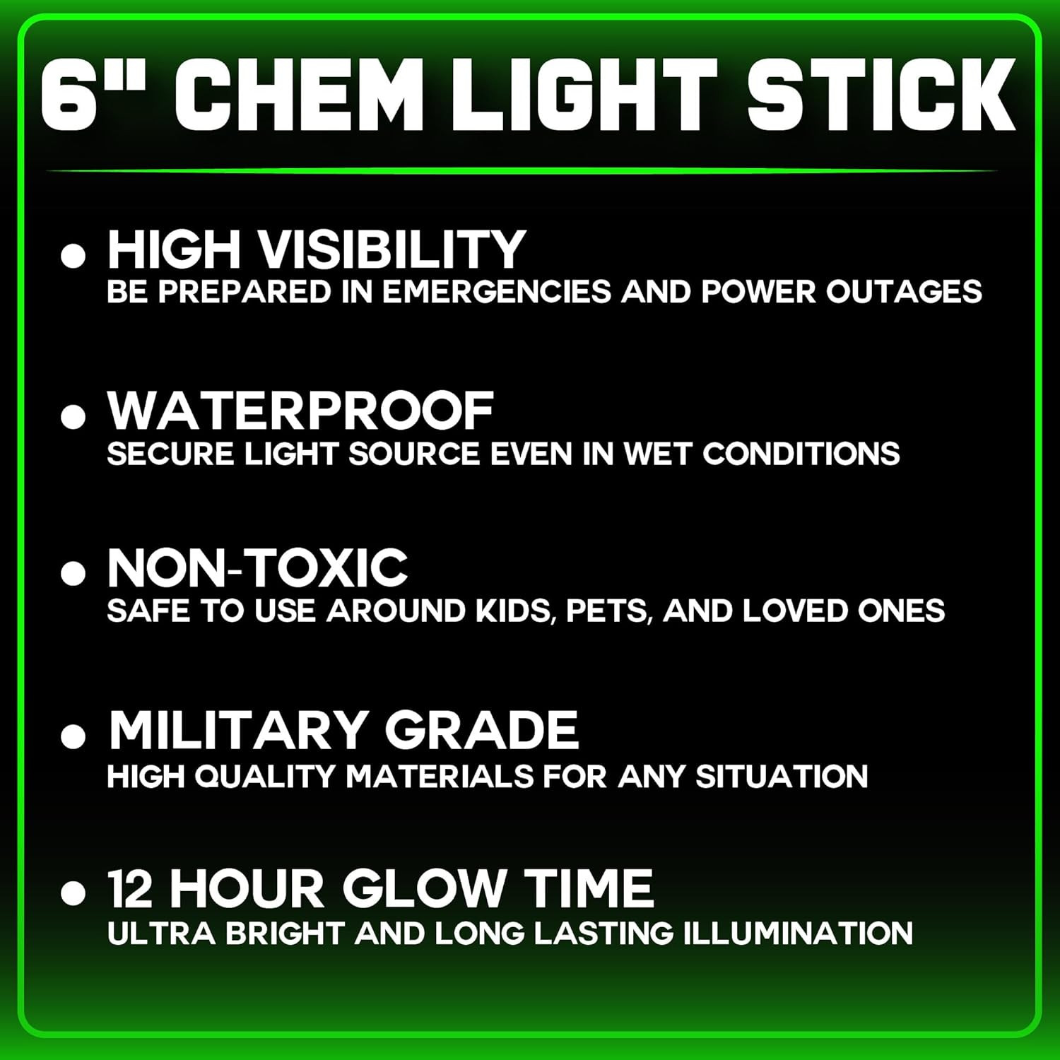 Green Glow Sticks Emergency Chem Lights (6", 25 Pack) Military Grade 12 Hour Bul
