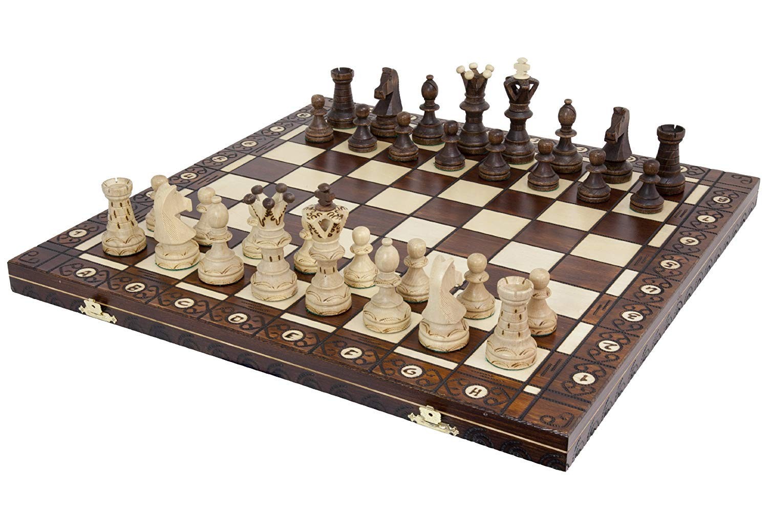 Handmade European Ambassador Chess Set - Wooden 21 Inch Beech & Birch Board w...