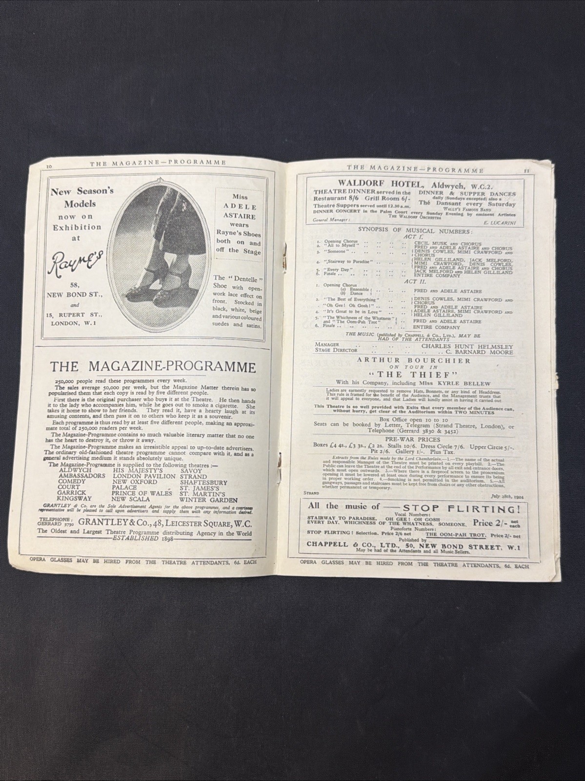 Fred Astaire "STOP FLIRTING" George Gershwin (London Debut) Rare 1924 Playbill