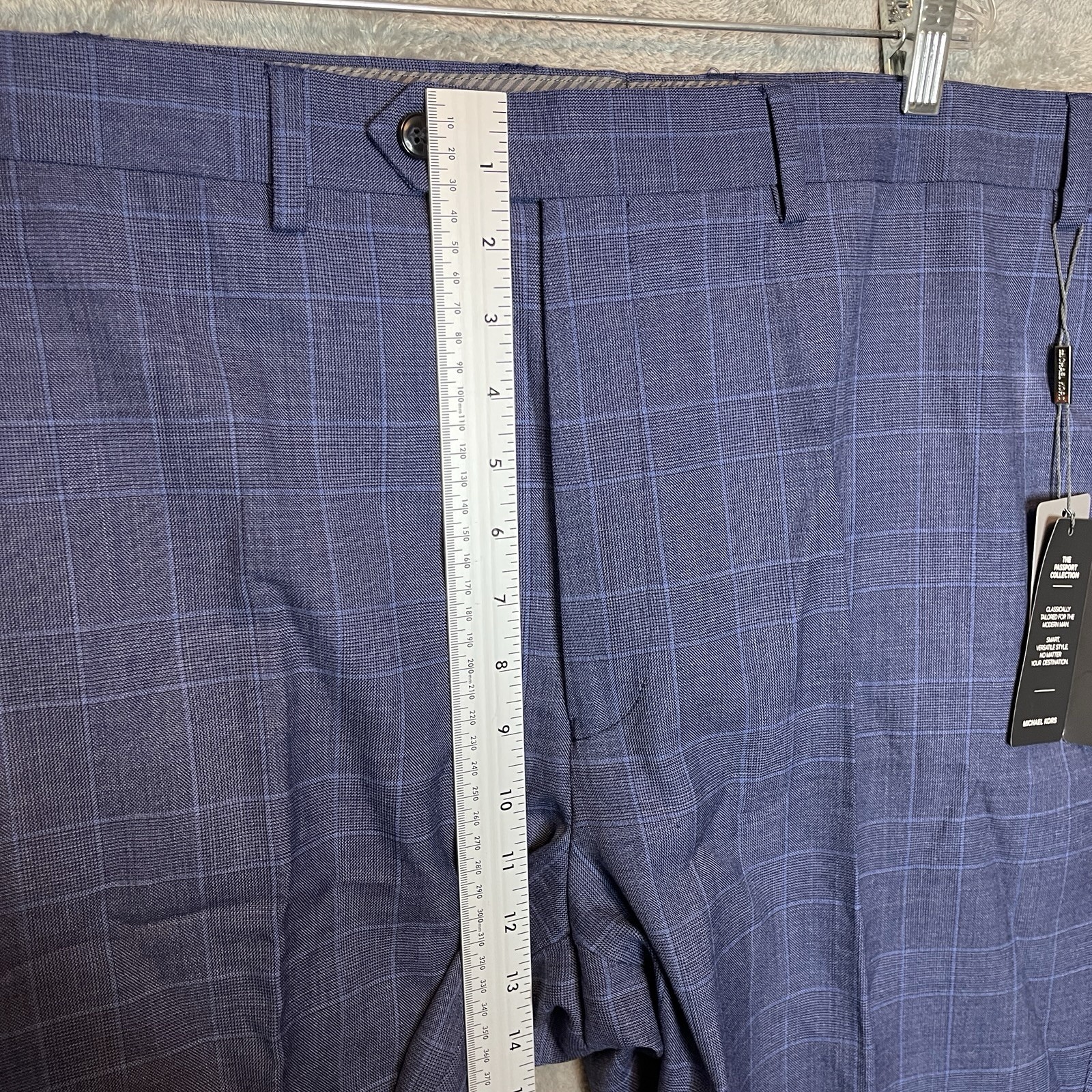 Michael Kors Mens Malone Classic Fit Plaid Wool Stretch Suit Pants Blue Comfort