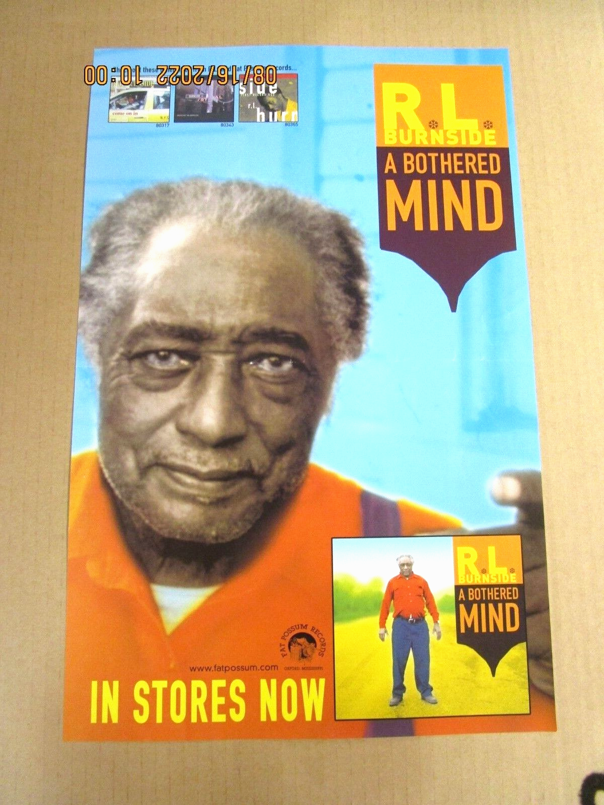 R.L. BURNSIDE A Bothered Mind Promo Poster New! Unused! Fat Possum Records 2004