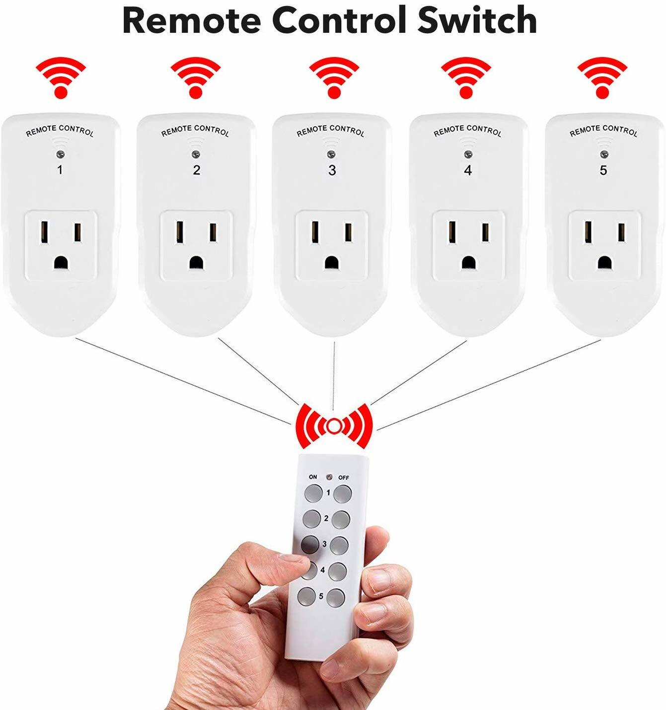 BN-LINK 5 Pack Wireless Remote Control Outlet Switch Power Plug In for lights