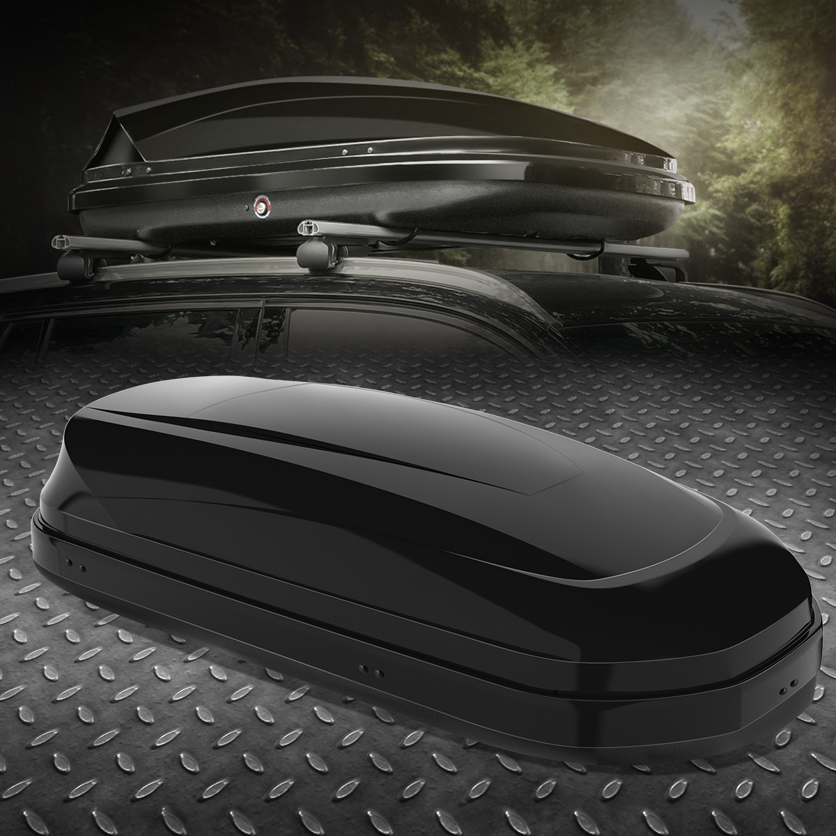 WATERPROOF GLOSSY CAR TOP CARGO CARRIER ROOF MOUNT TRAVEL STORAGE BOX W/ LOCK