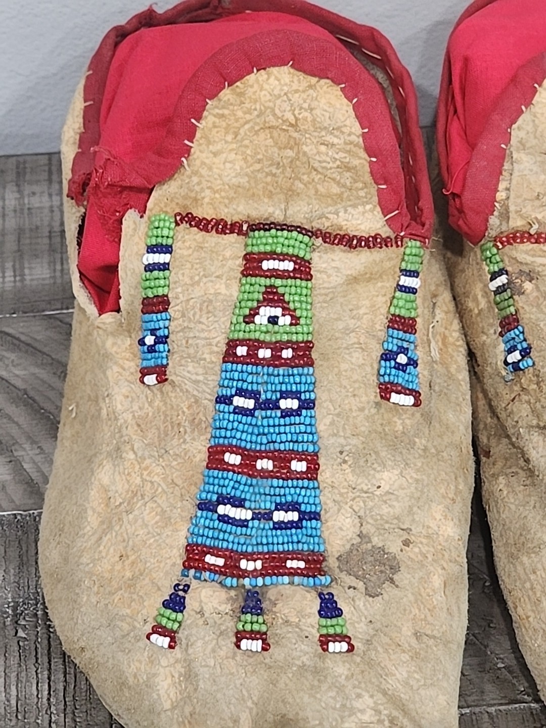 Northern Plains Moccasins with beaded Geometric Pattern Tops C.1890