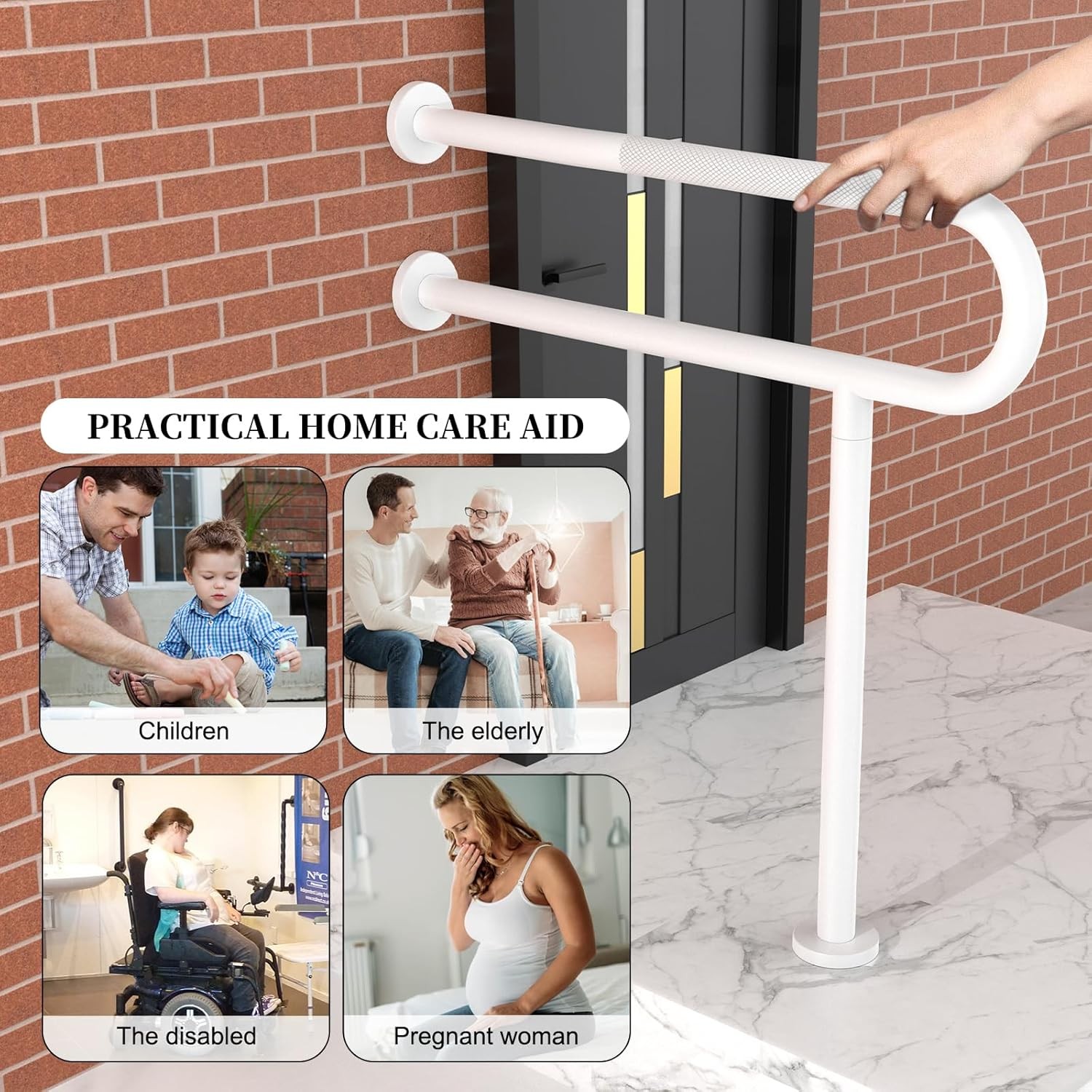 White Toilet Support Rail 31.3X 31.5 Inch, Anti-Slip Floor to Handicap