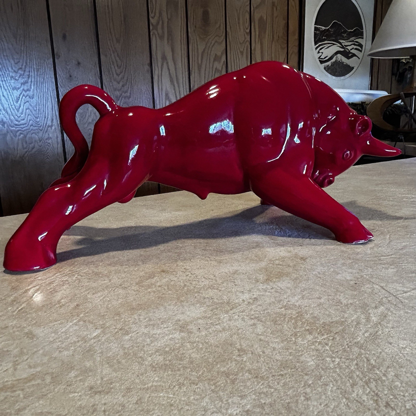 Vintage MCM Royal Haeger Red Glazed Charging Bull Sculpture Ceramic Pottery 18.5