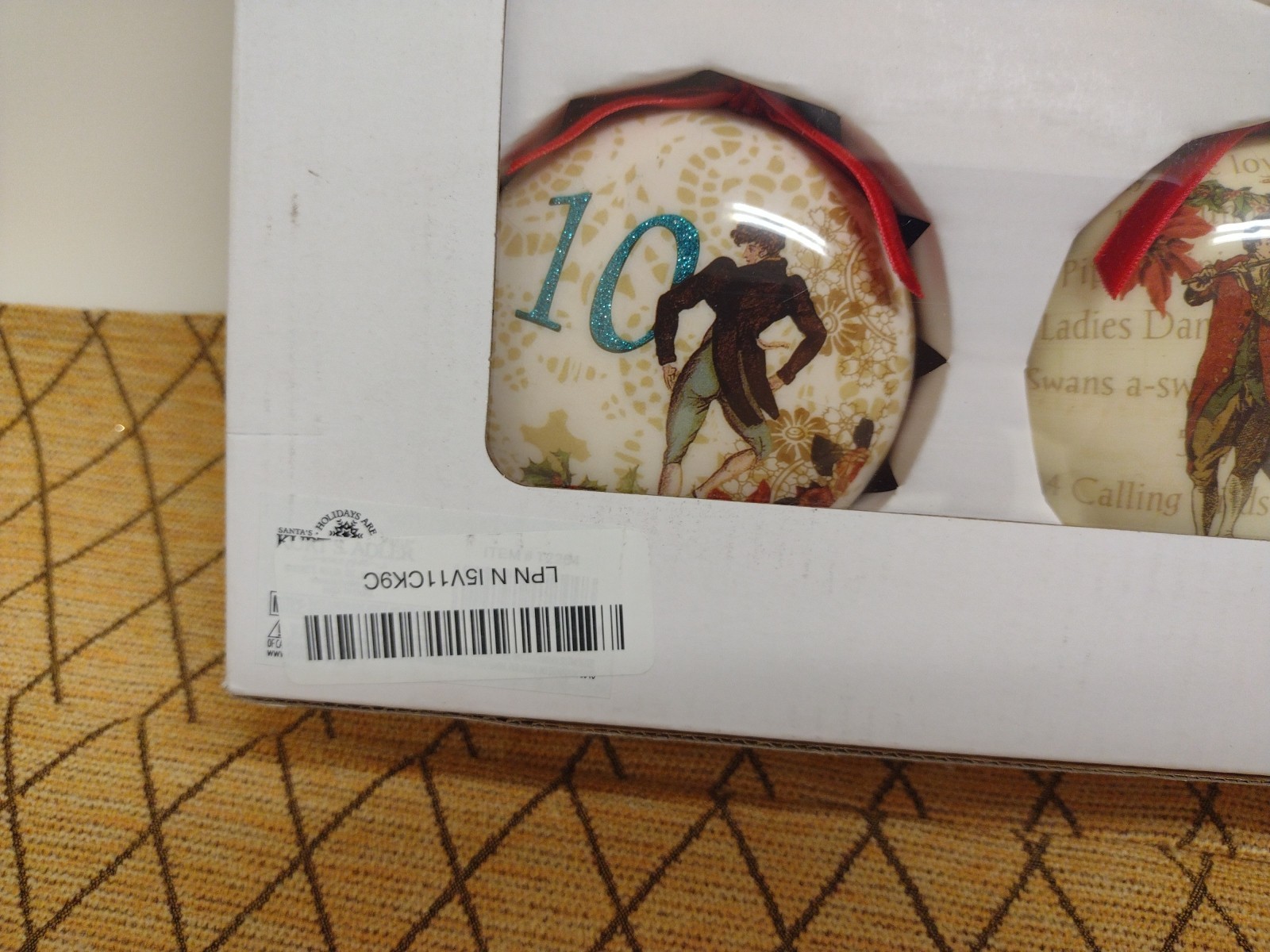 Kurt Adler Decoupage Plastic Ornaments 12 Days of Christmas 3.5"Boxed New Open