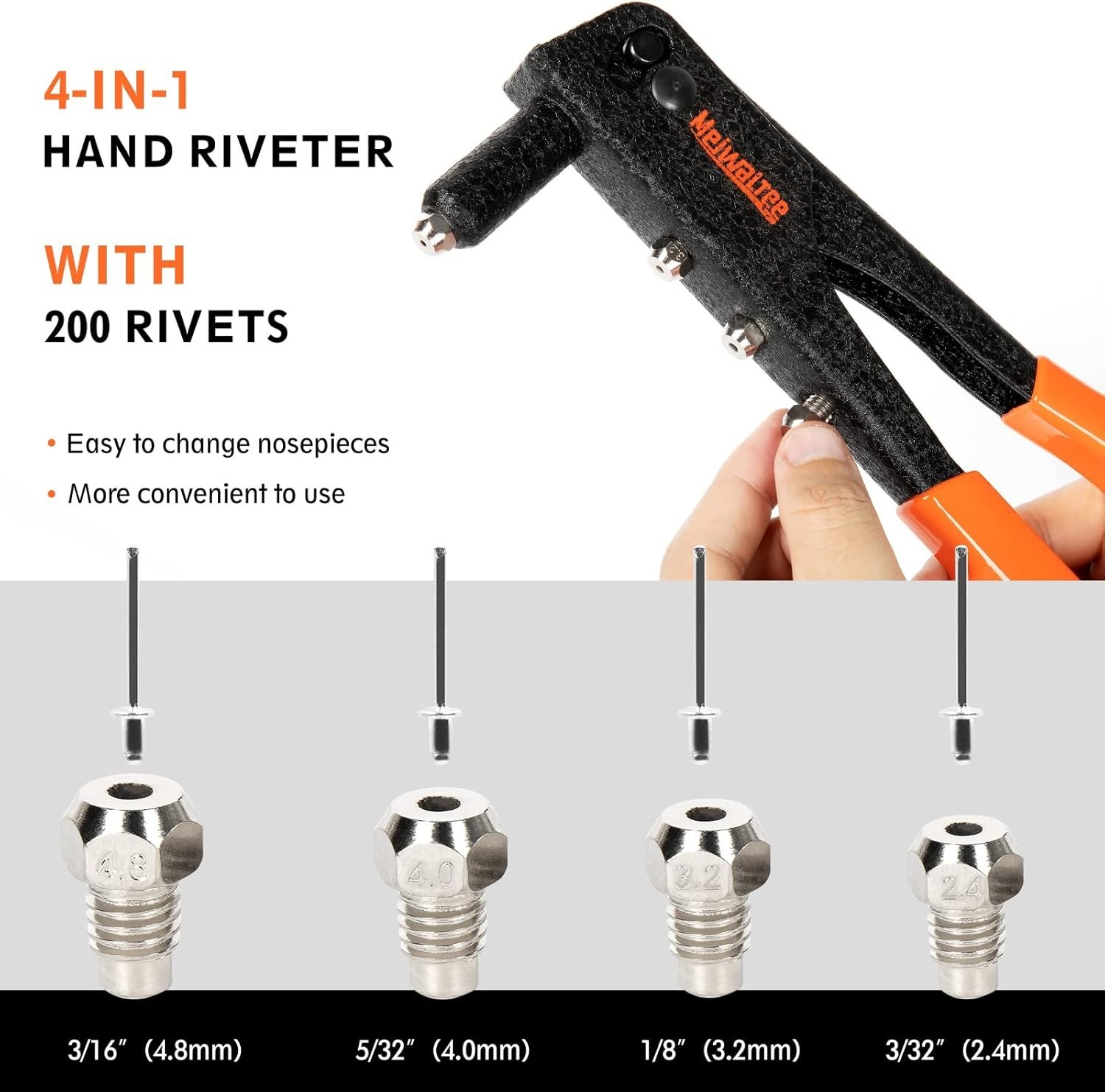 Heavy Hand Riveter Rivet Gun Professional Pop Rivet Gun Kit with 200pcs Rivets