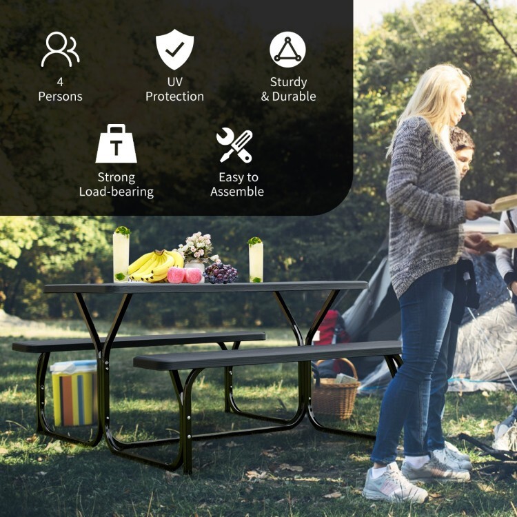 Outdoor Picnic Table Bench Set Metal Frame Camping Garden Yard Dining Furniture