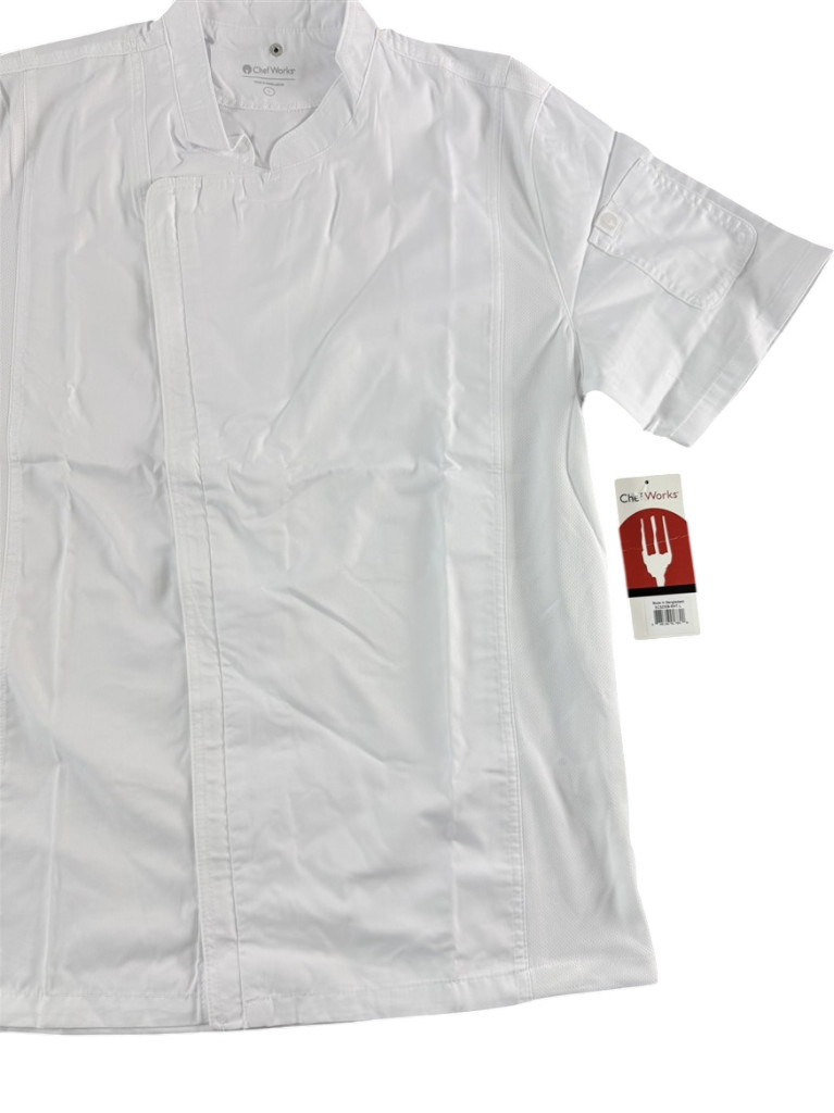 Chef Works NEW Springfield White Chef Coat Mens Large Zipper Arm Pocket BCSZ009