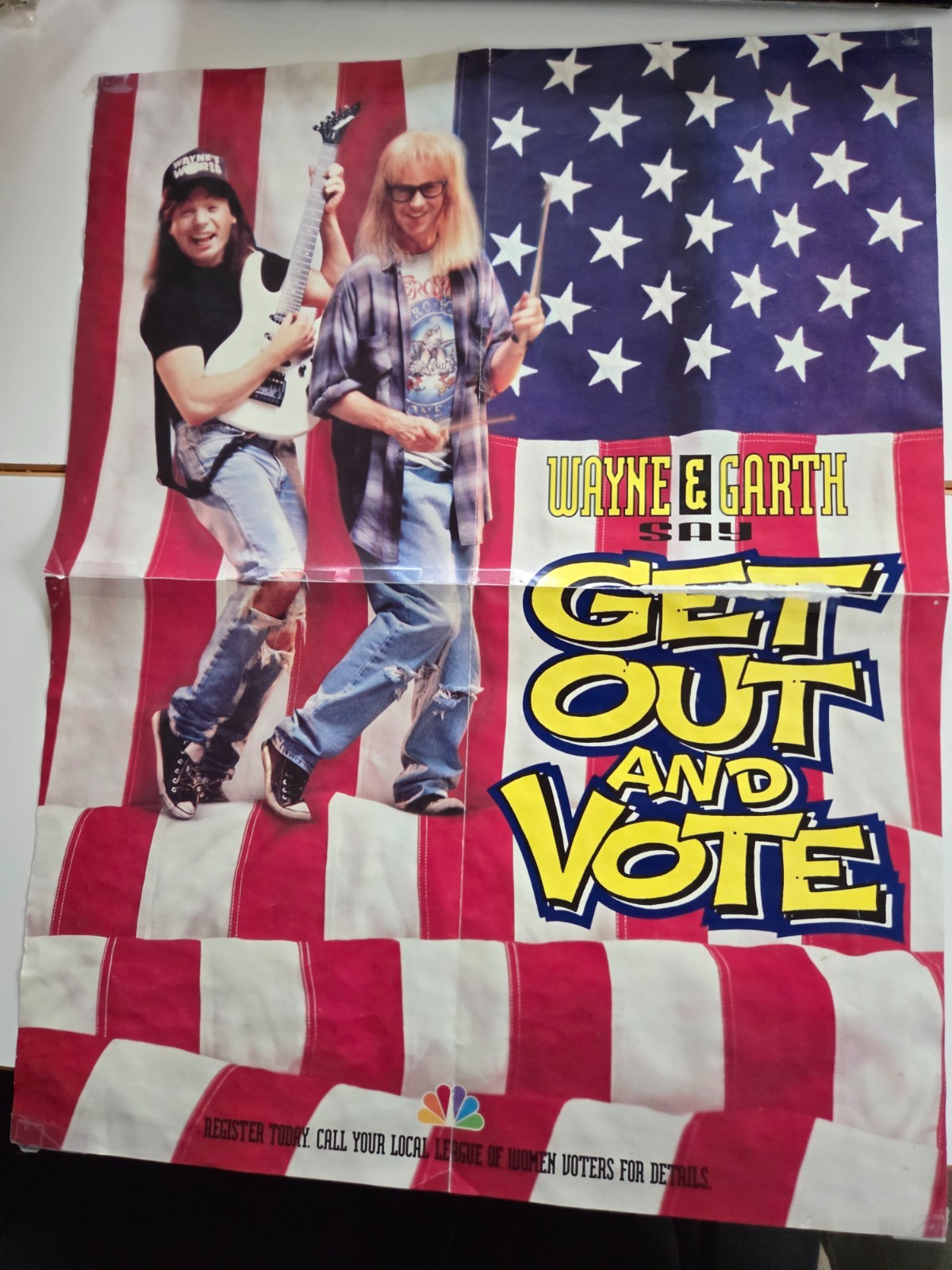 Wayne's World, Wayne & Garth,  1992 poster, Get Out And Vote, NBC News