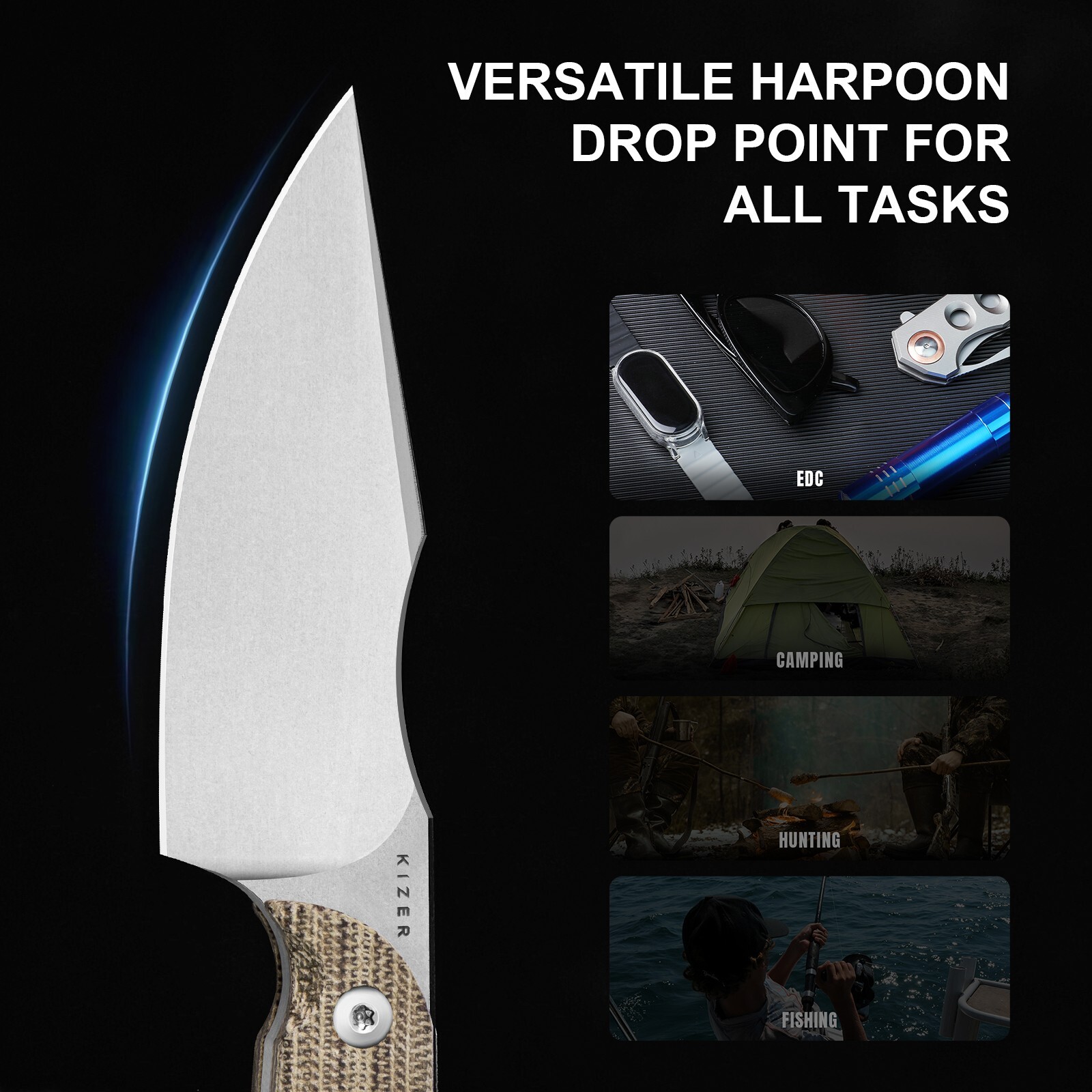 Kizer Mini Harpoon Drop Point Fixed Knife AEB-L Blade Micarta Handle With Sheath