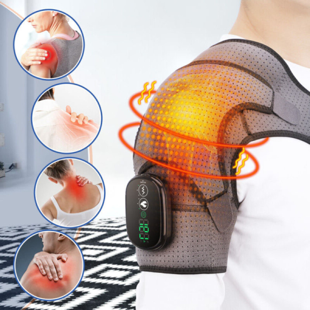 Electric Heated Shoulder Joint Brace Support with Vibration Relief Pain Massager