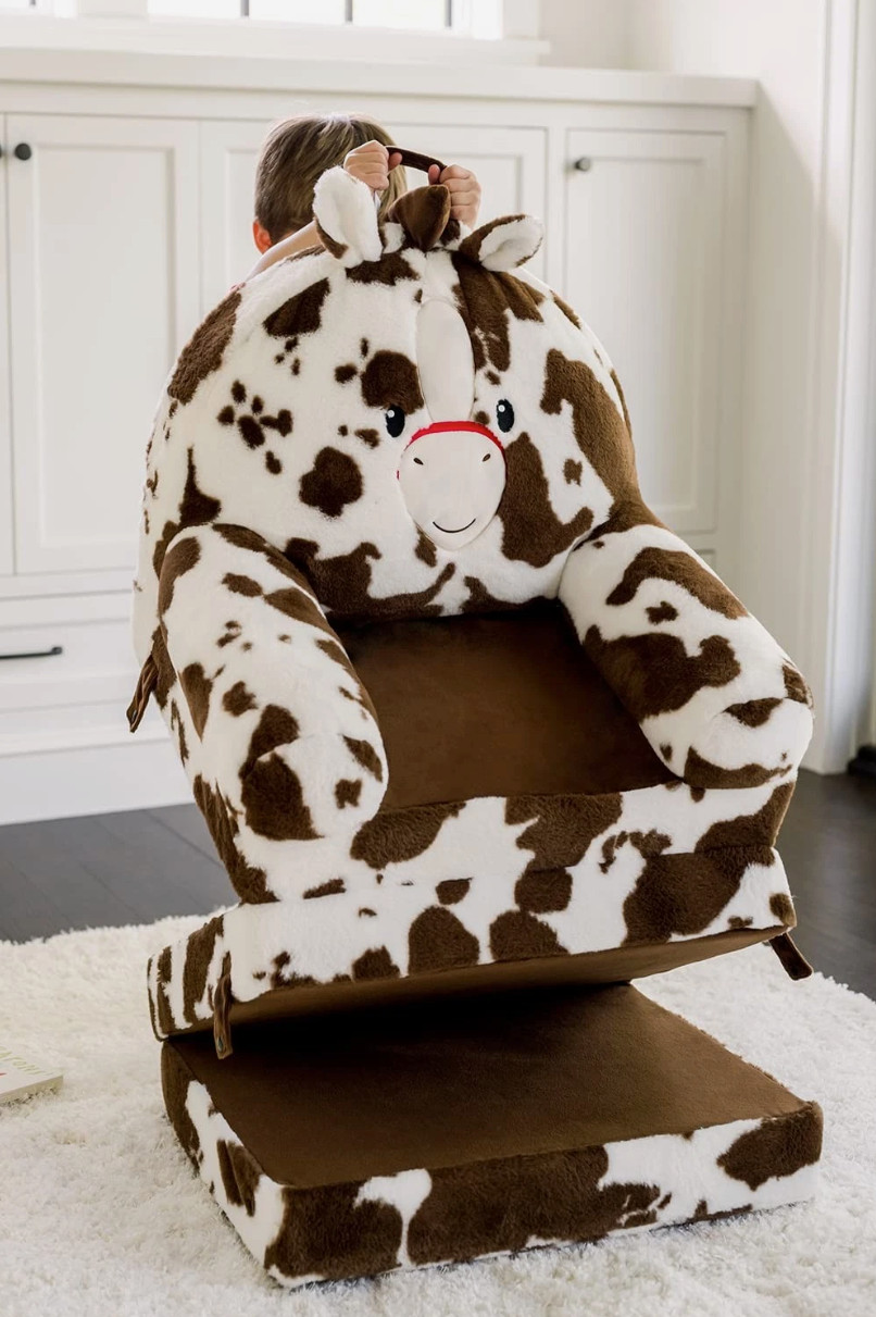 Soft Landing Kids Cow-Print Fold-Out Sleeper Sofa - Plush Lounger & Chair in One