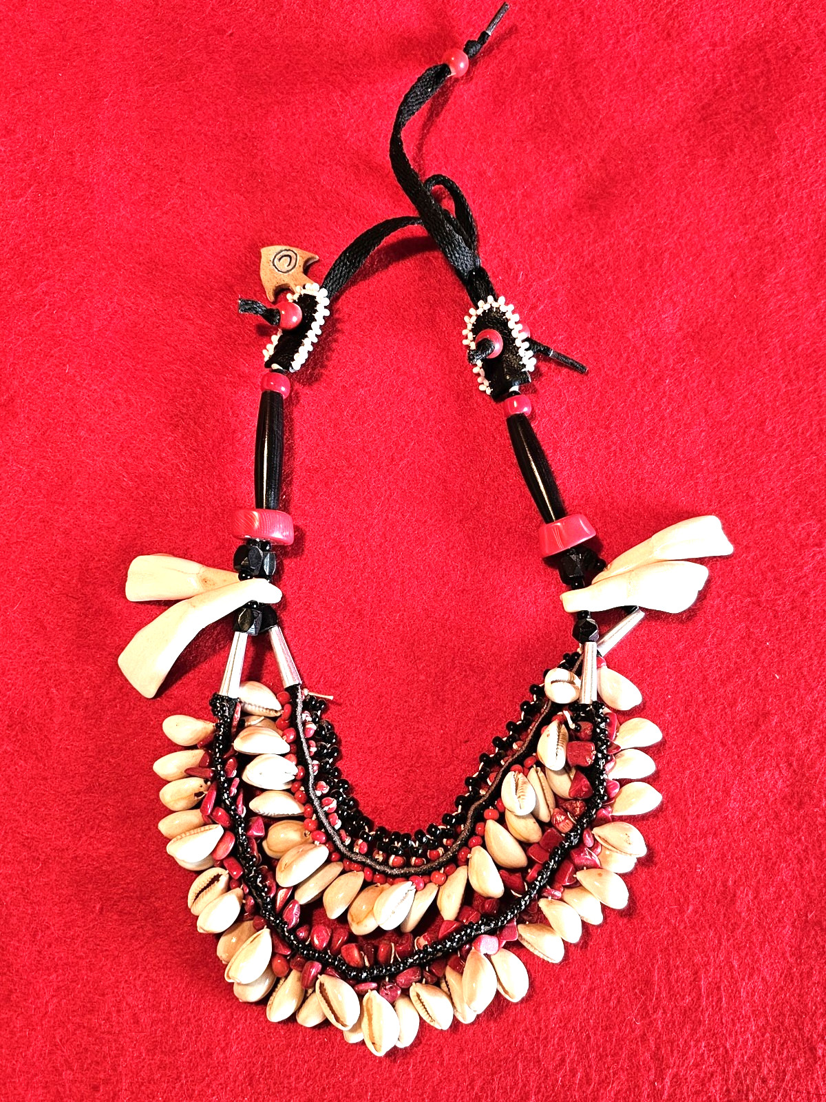 Ornate Cowire Shell Buffalo Tooth Necklace