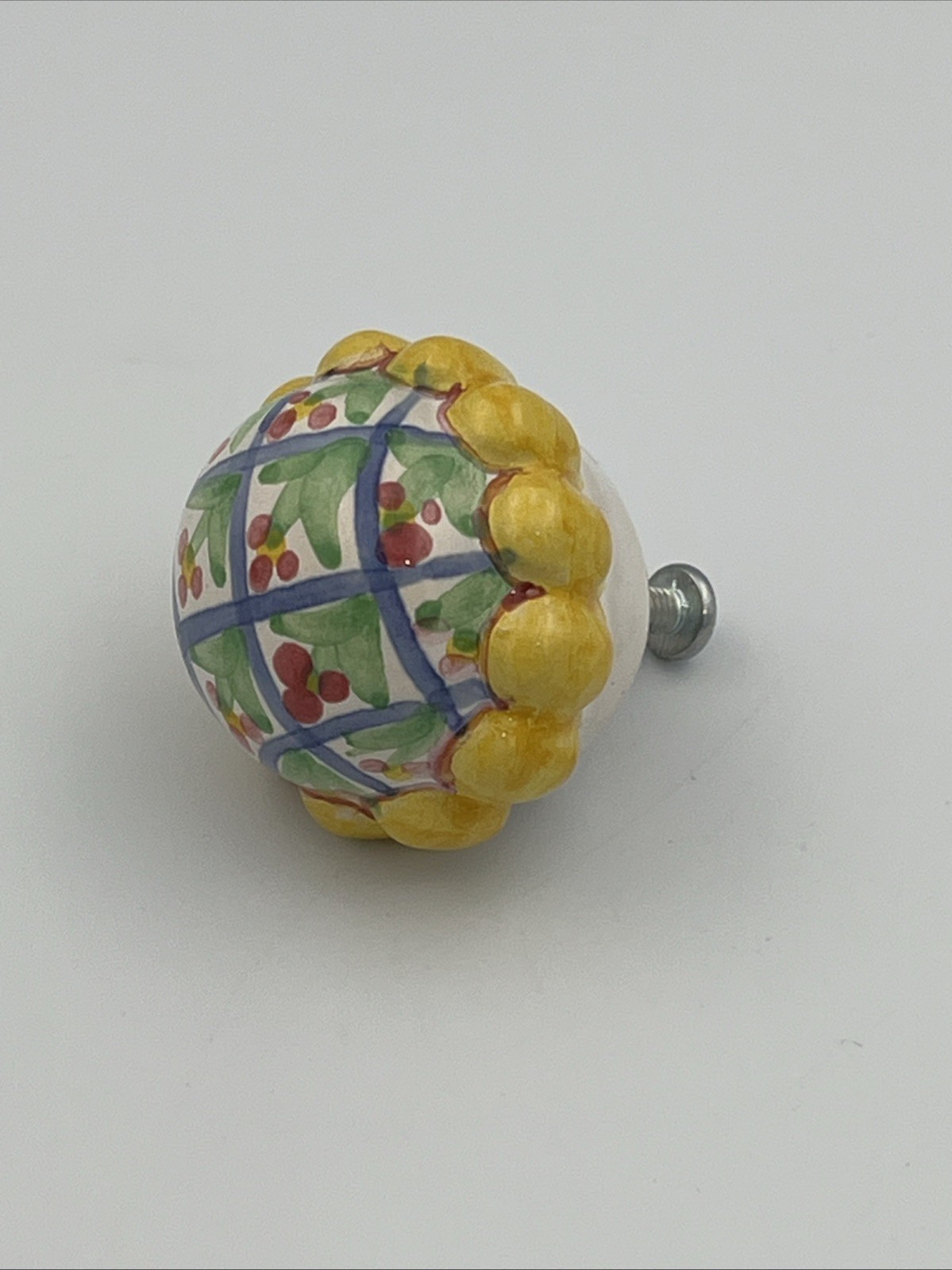 Mackenzie Childs Majolica 1.5” Flowers Multicolor Cabinet Knob Drawer Pull