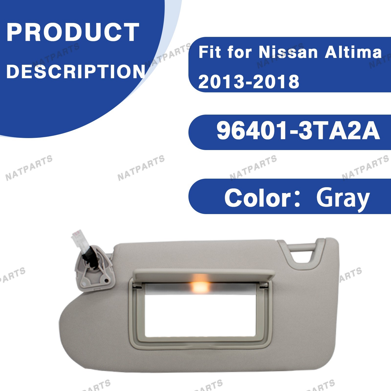 Left Driver Side Sun Visor W/ Light For 2013-2018 Nissan Altima 96401-3TA2A