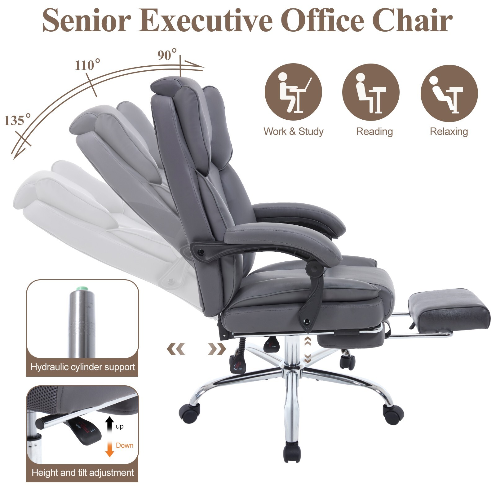 Tall Executive Office Chair with Footrest Leather Computer Chair