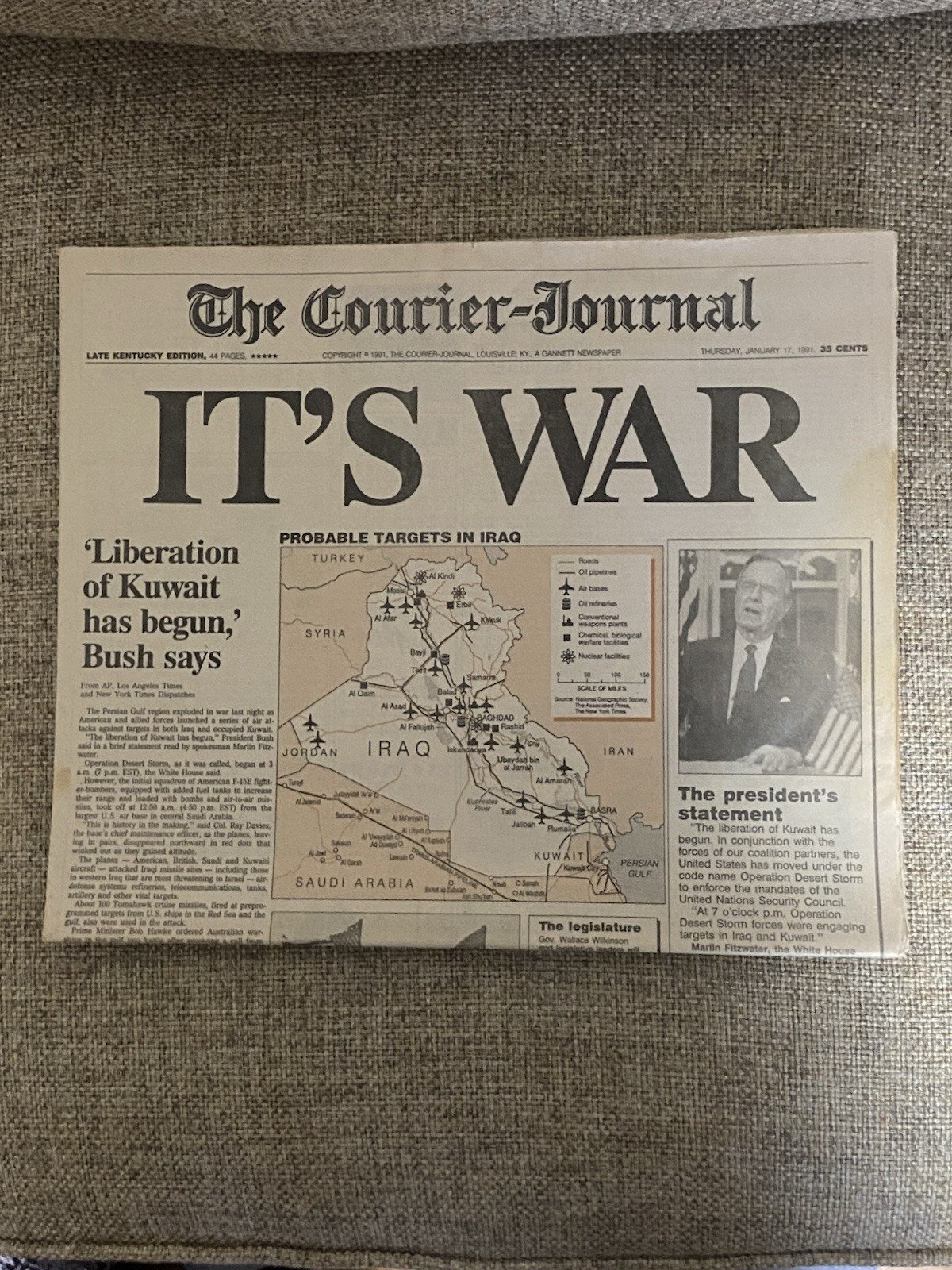 It’s War, The Courier Journal, January 17, 1991, Operation Desert Storm