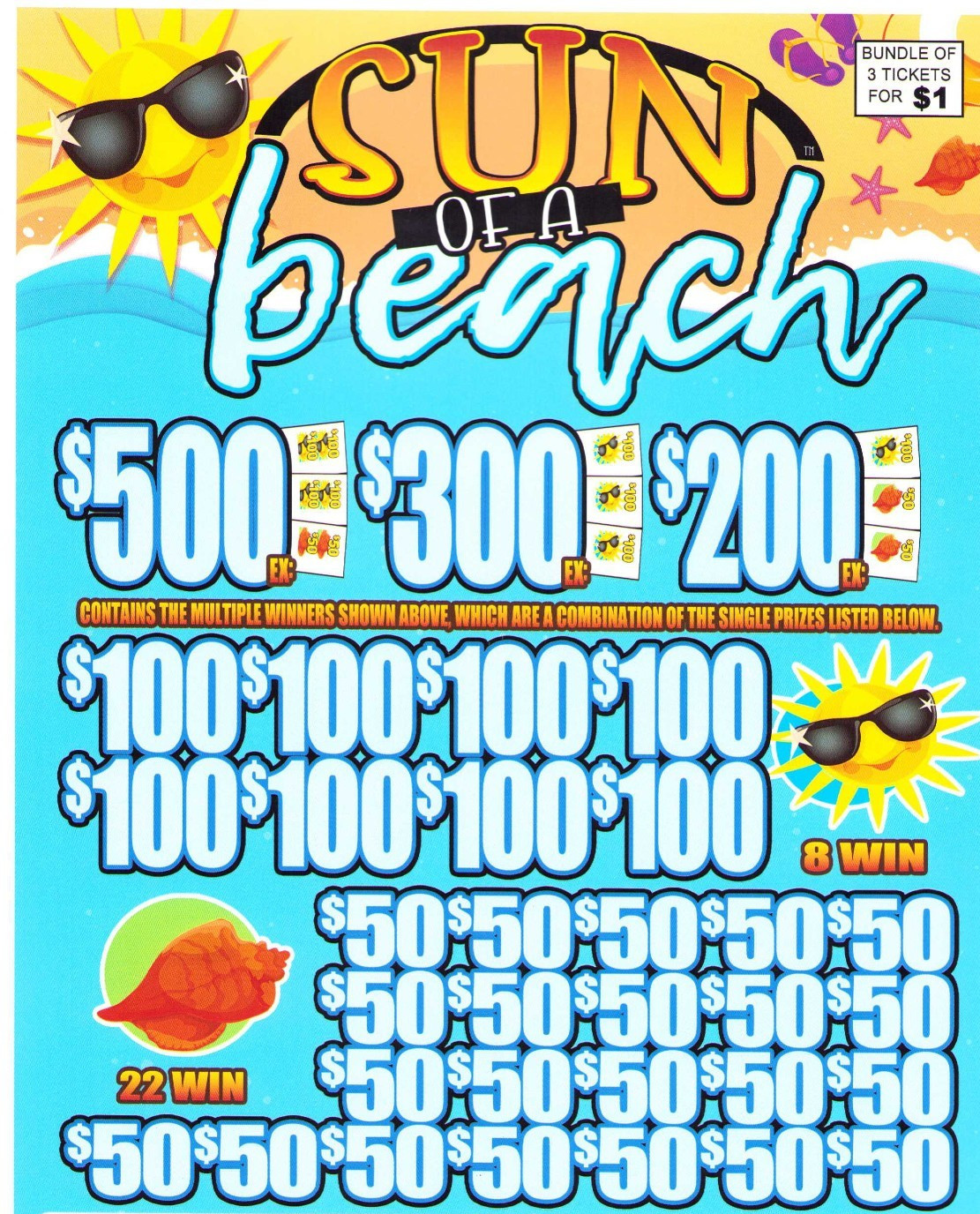 Pull Tab Tickets - Jars - Game - Sun of a Beach- 2,680 ct