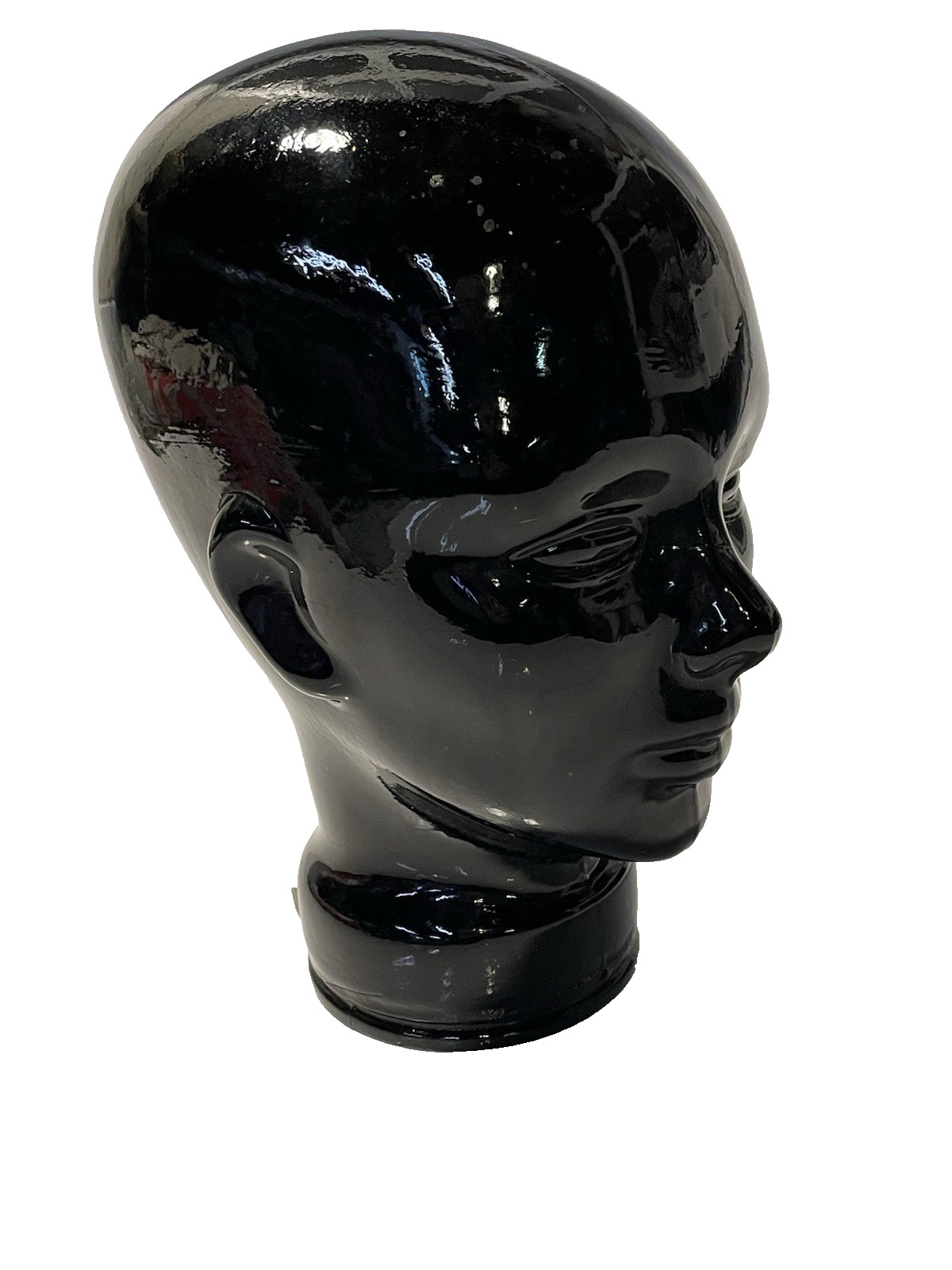 VTG Pier 1 Black Art Glass Mannequin Head Bust Wig Hat Display Made in Spain 11”