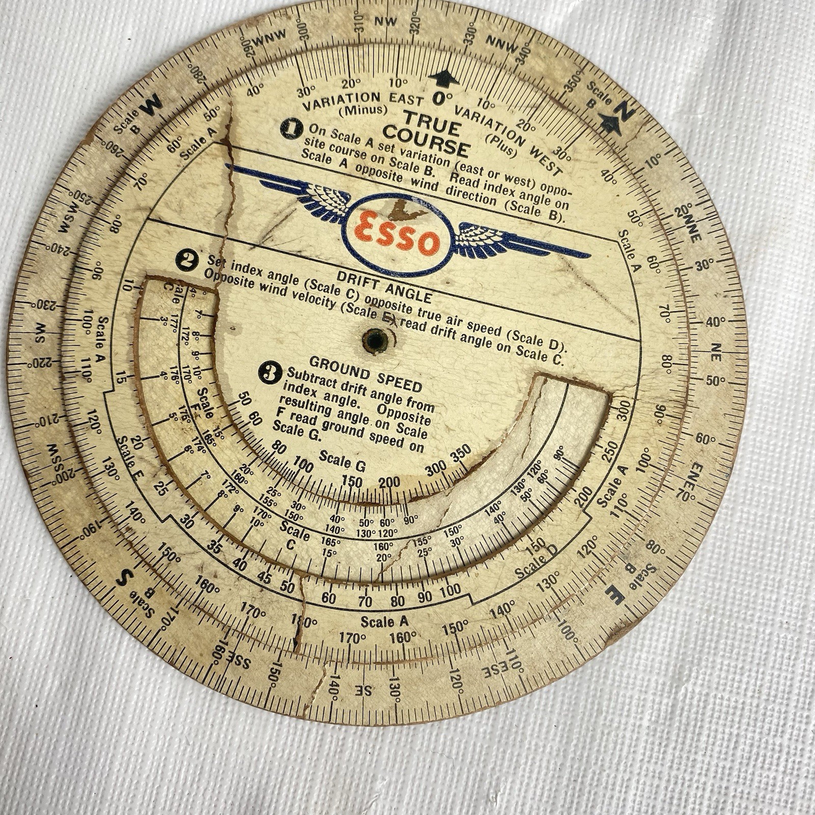 1947 Esso Flight Calculator True Course Air Ground Speed Plane Aviation