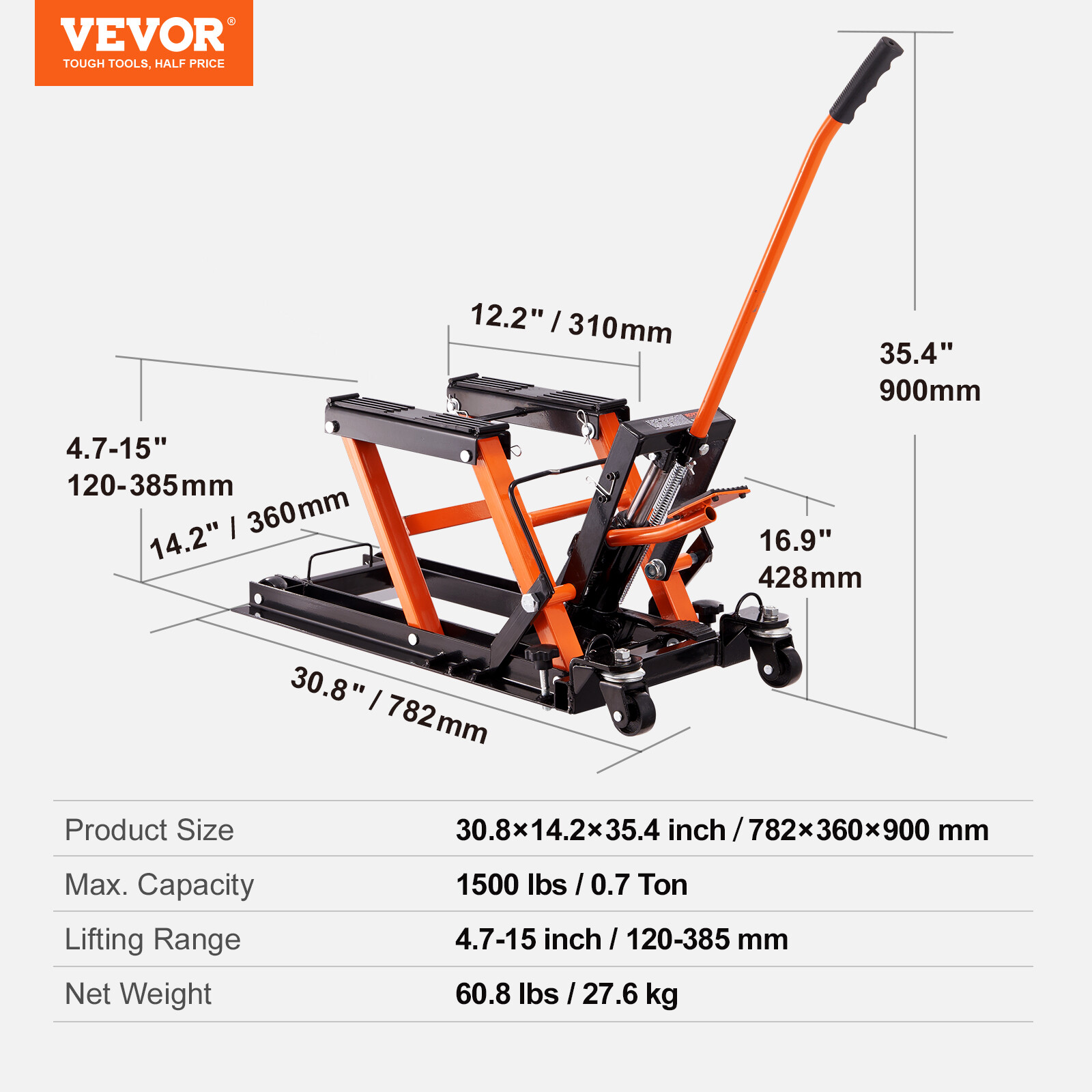 VEVOR Motorcycle Hydraulic Pump Jack 1500 LBS ATV Dirt Bike Stand